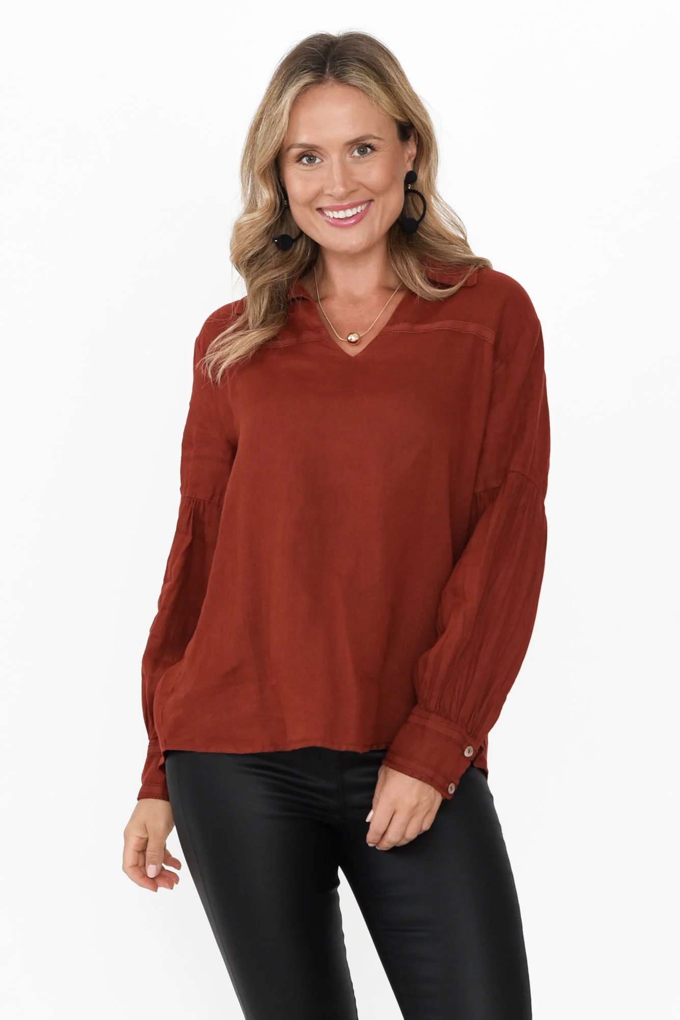 Milicent Maroon Linen Collared Shirt