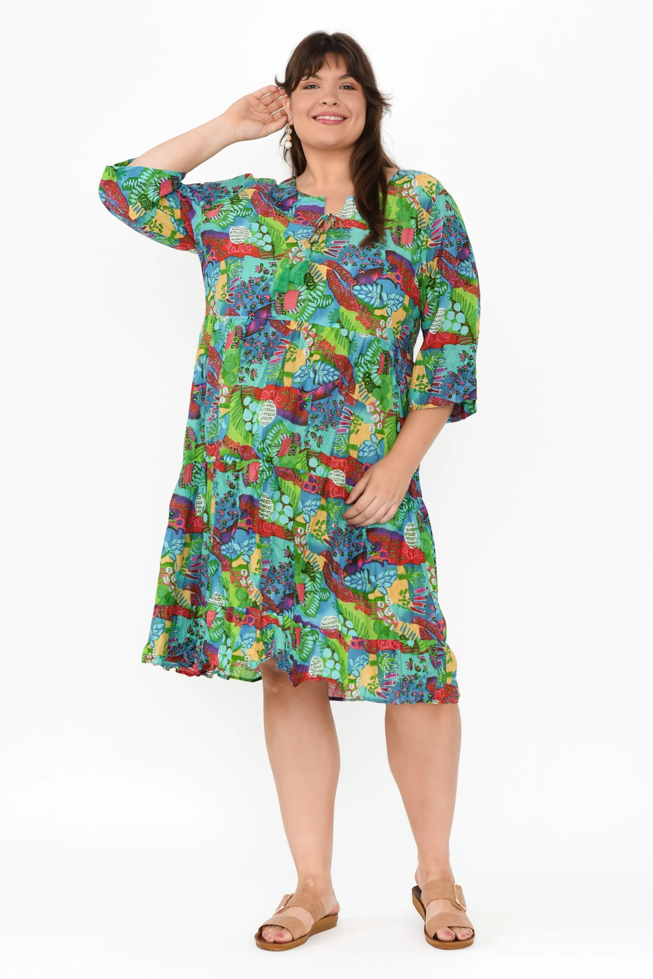 Milana Green Serenity Crinkle Cotton Dress