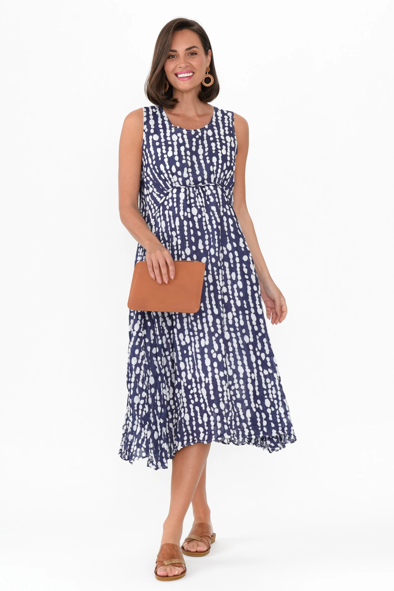 Jolie Navy Speckle Crinkle Cotton Dress