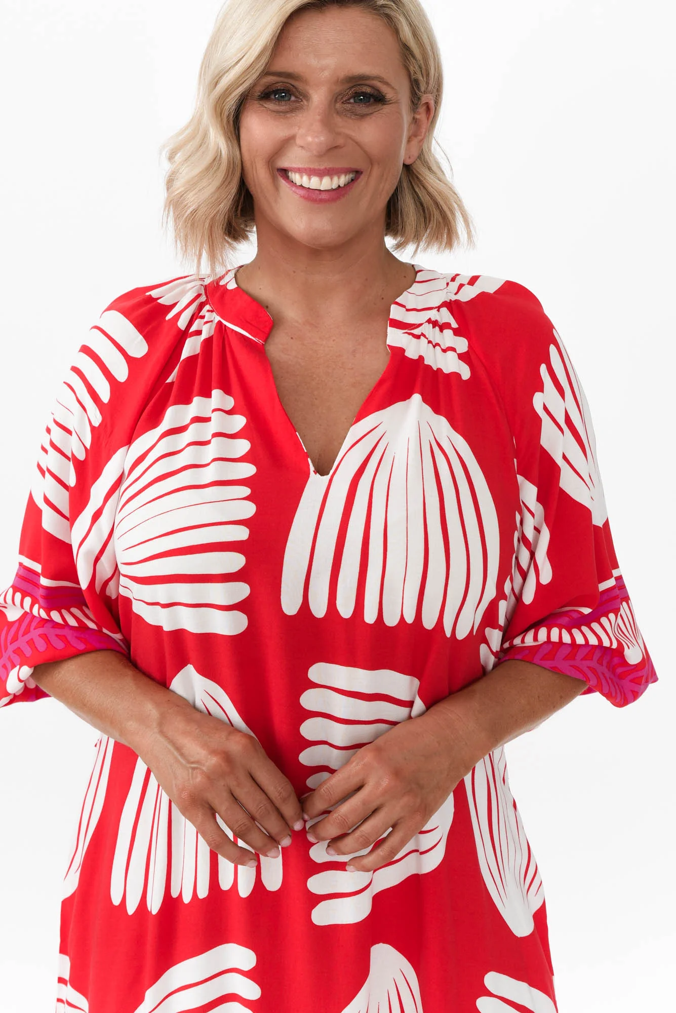 Marsha Red Shell Tie Dress