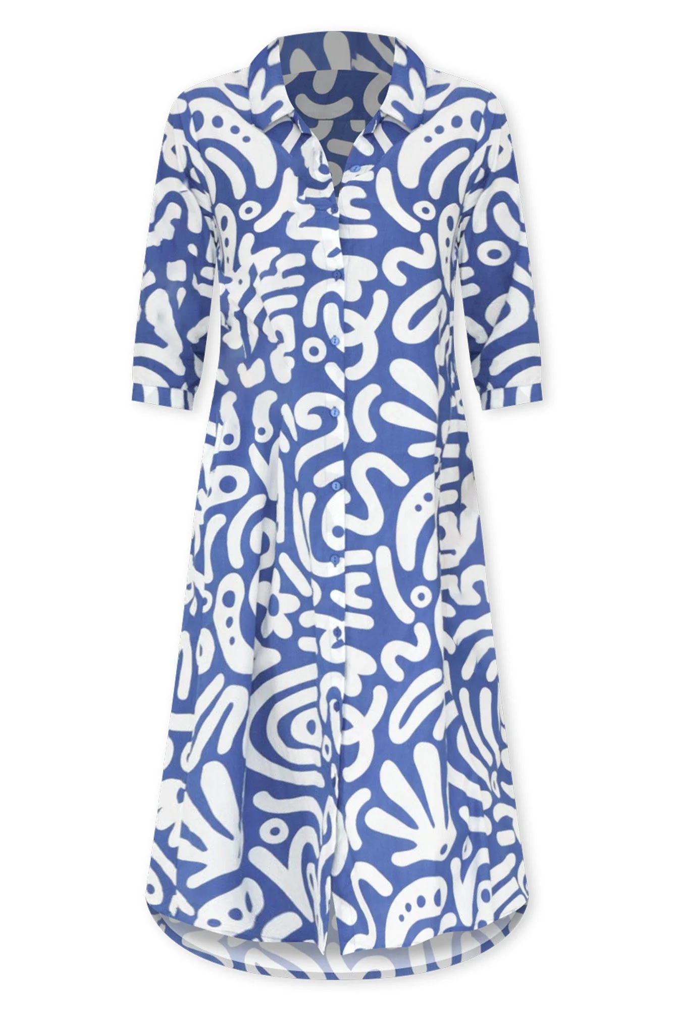 Cyra Blue Geo Cotton Collared Dress