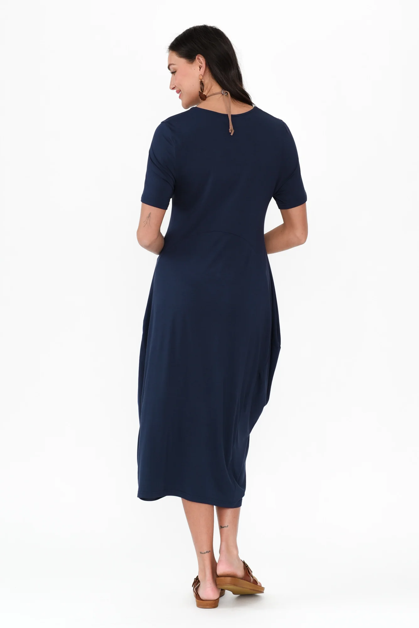 Glenda Navy Short Sleeve Crescent Dress