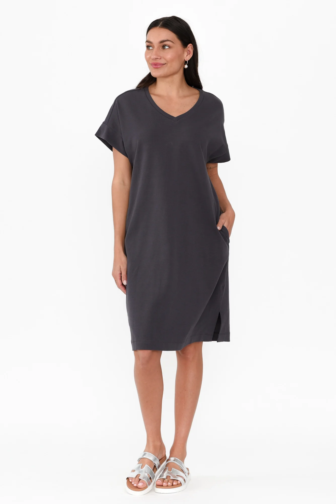 Elise Steel V Neck T-Shirt Dress