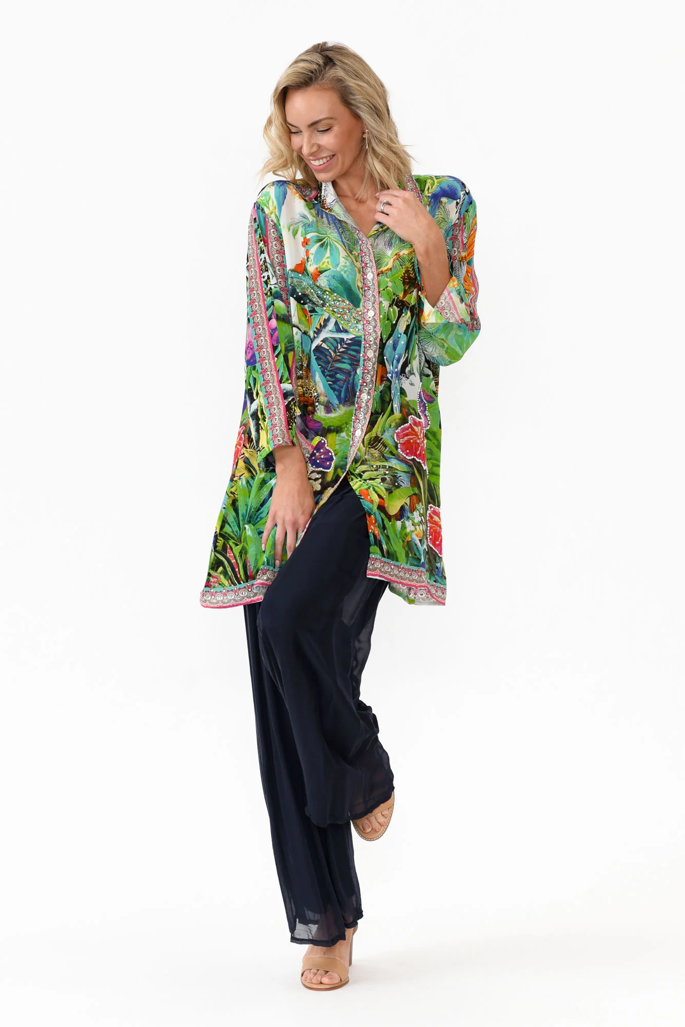 Tropical Green Silk Resort Shirt