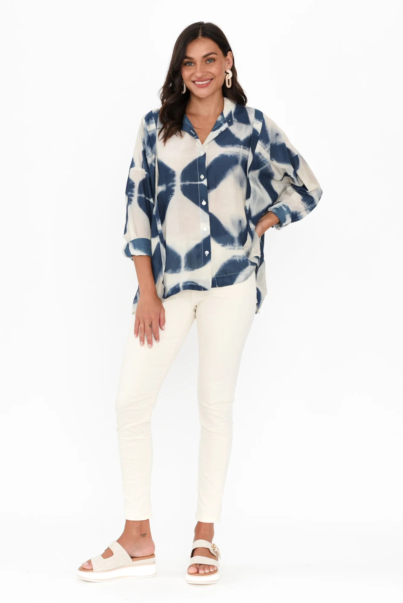 Arona Blue Diamond Cotton Silk Shirt