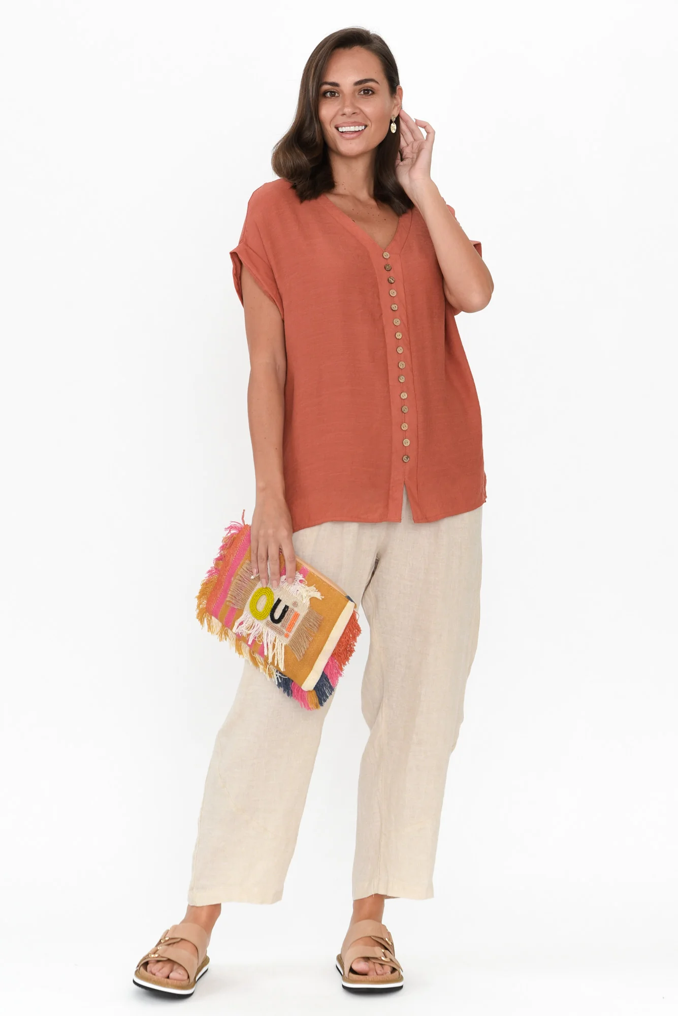 Ataya Beige Linen Pants