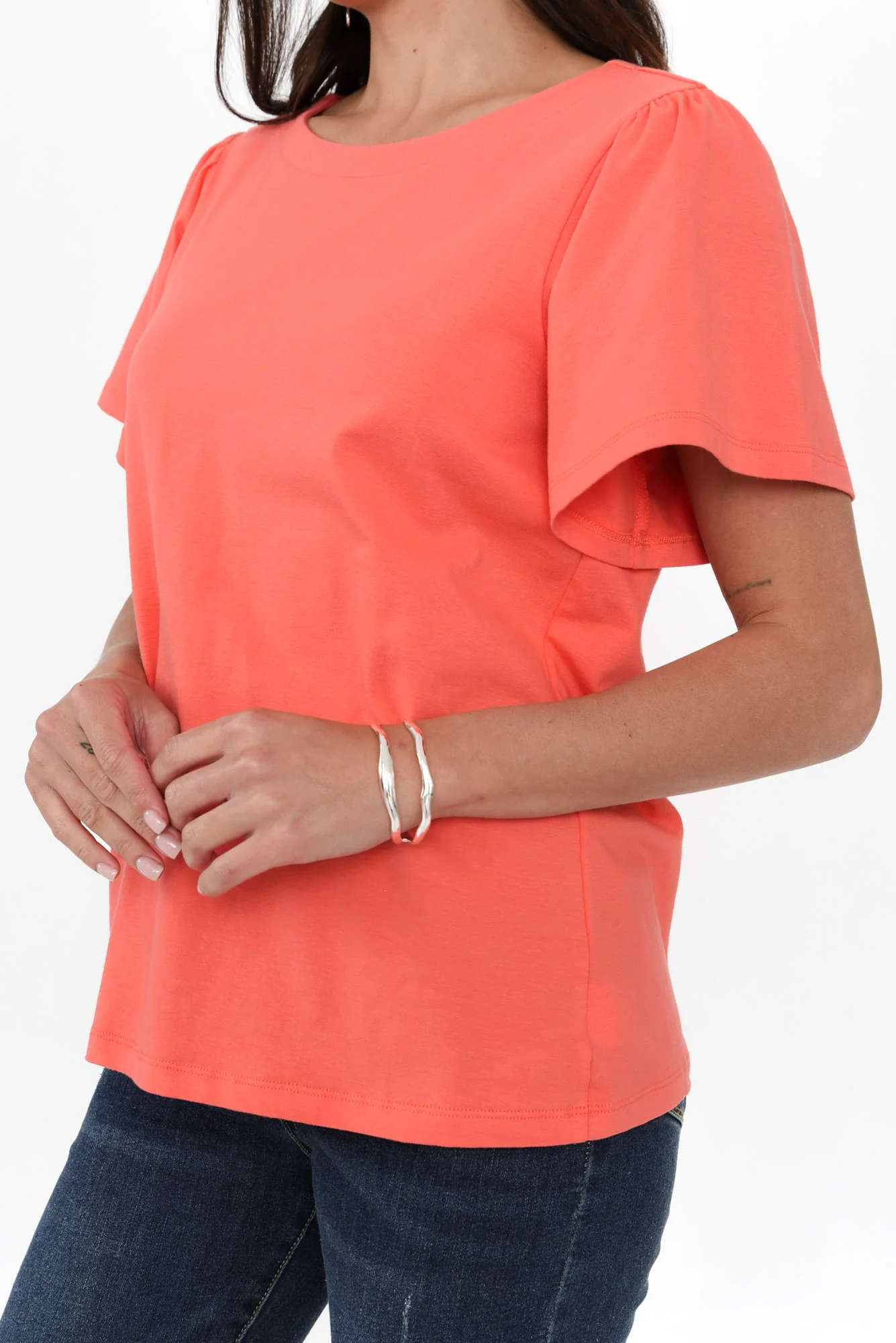 Calgary Coral Cotton Flutter Sleeve Top