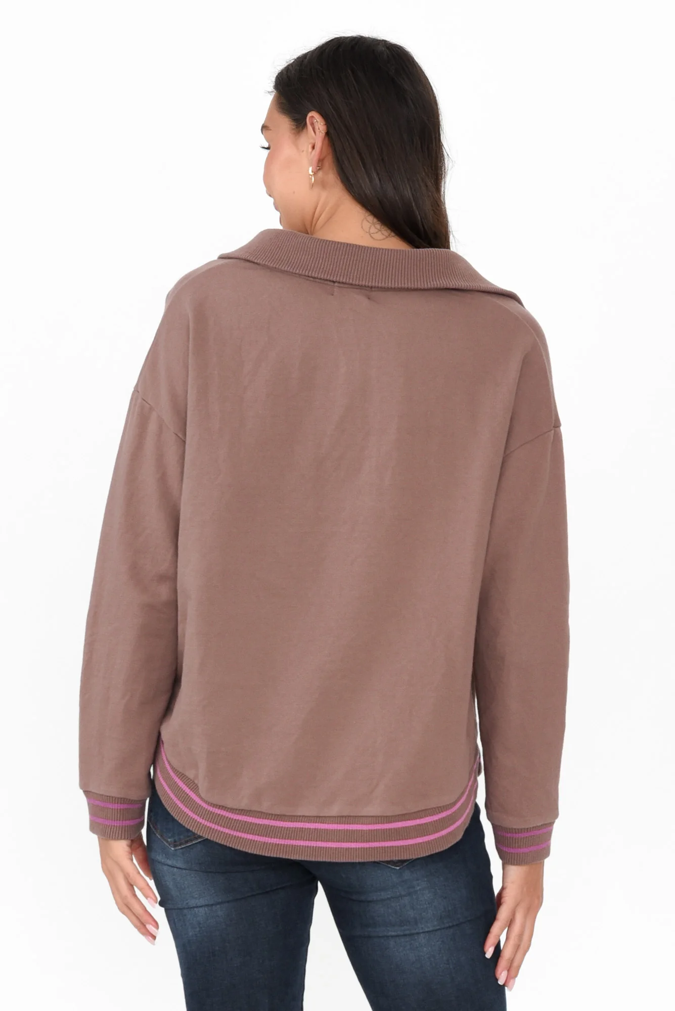 Katra Brown Trim Cotton Blend Top