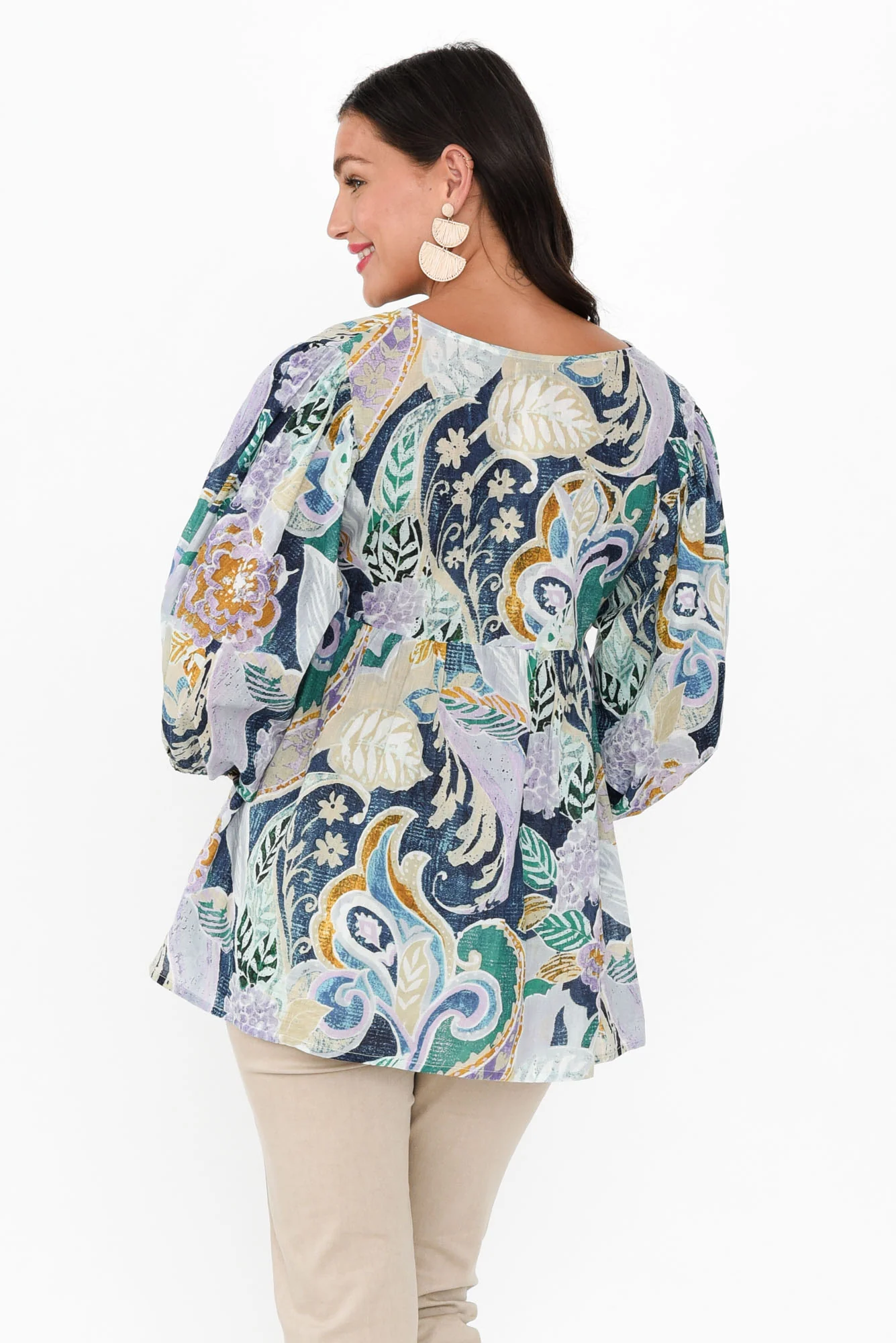 Rosa Blue Paisley Cotton Tie Top