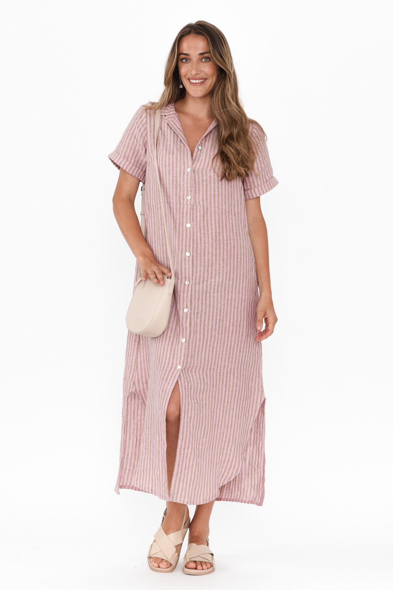 Aries Beige Stripe Linen Shirt Dress