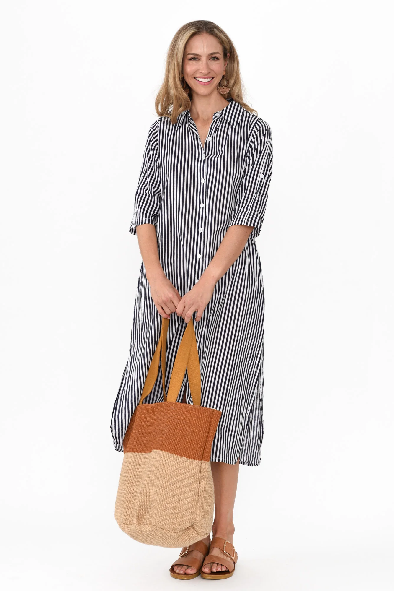 Tricia Navy Stripe Cotton Shirt Dress