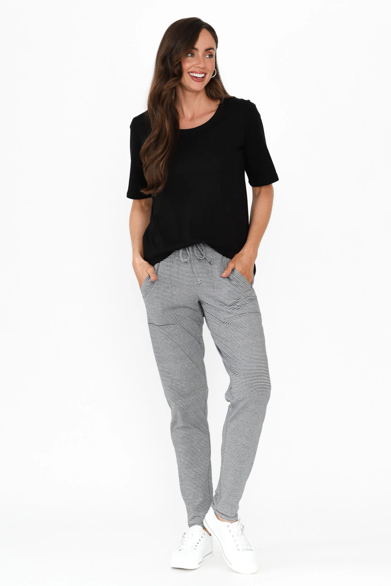 Timmy Black Stripe Cotton Drawstring Pants