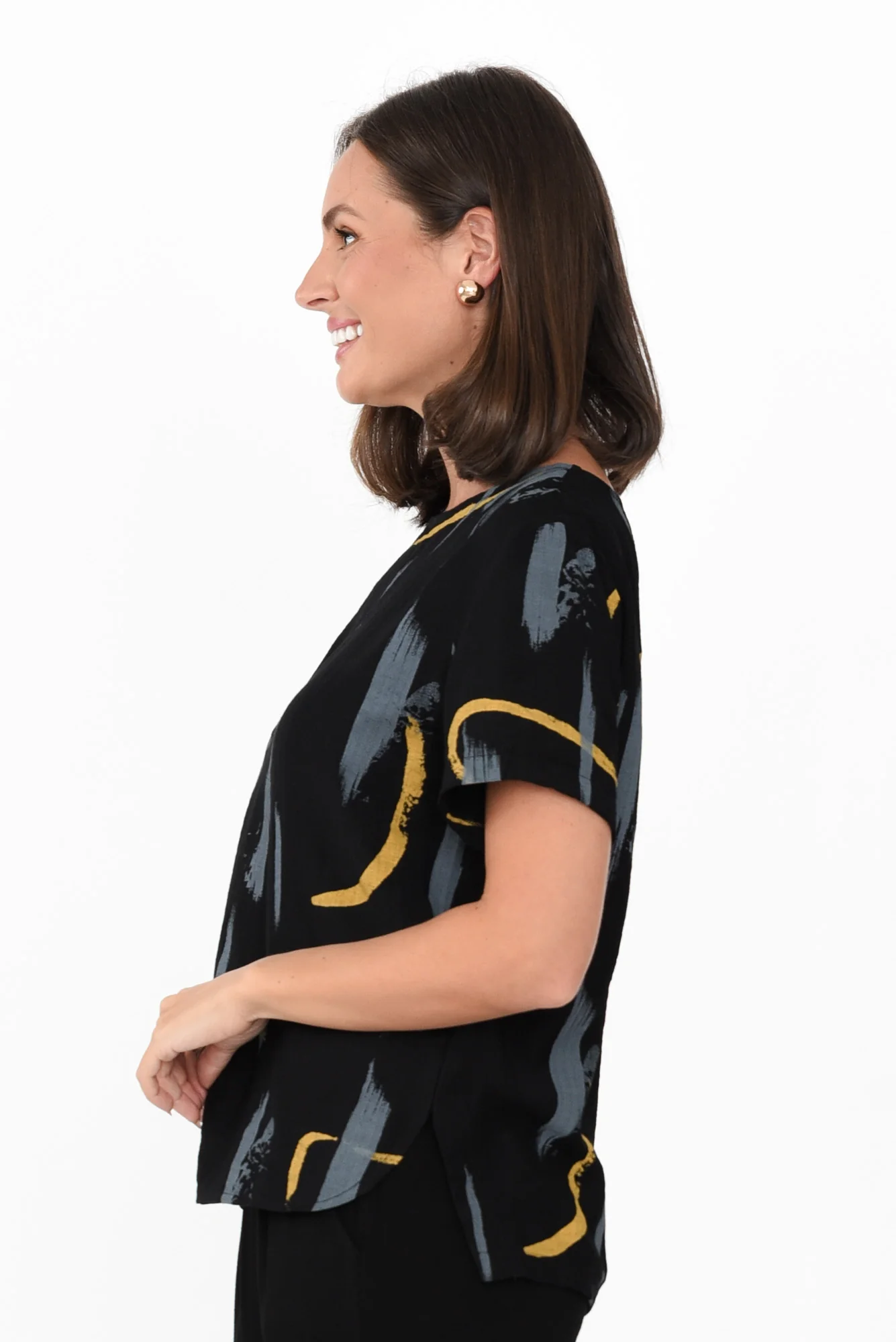 Marion Black Dash Cotton Blend Top