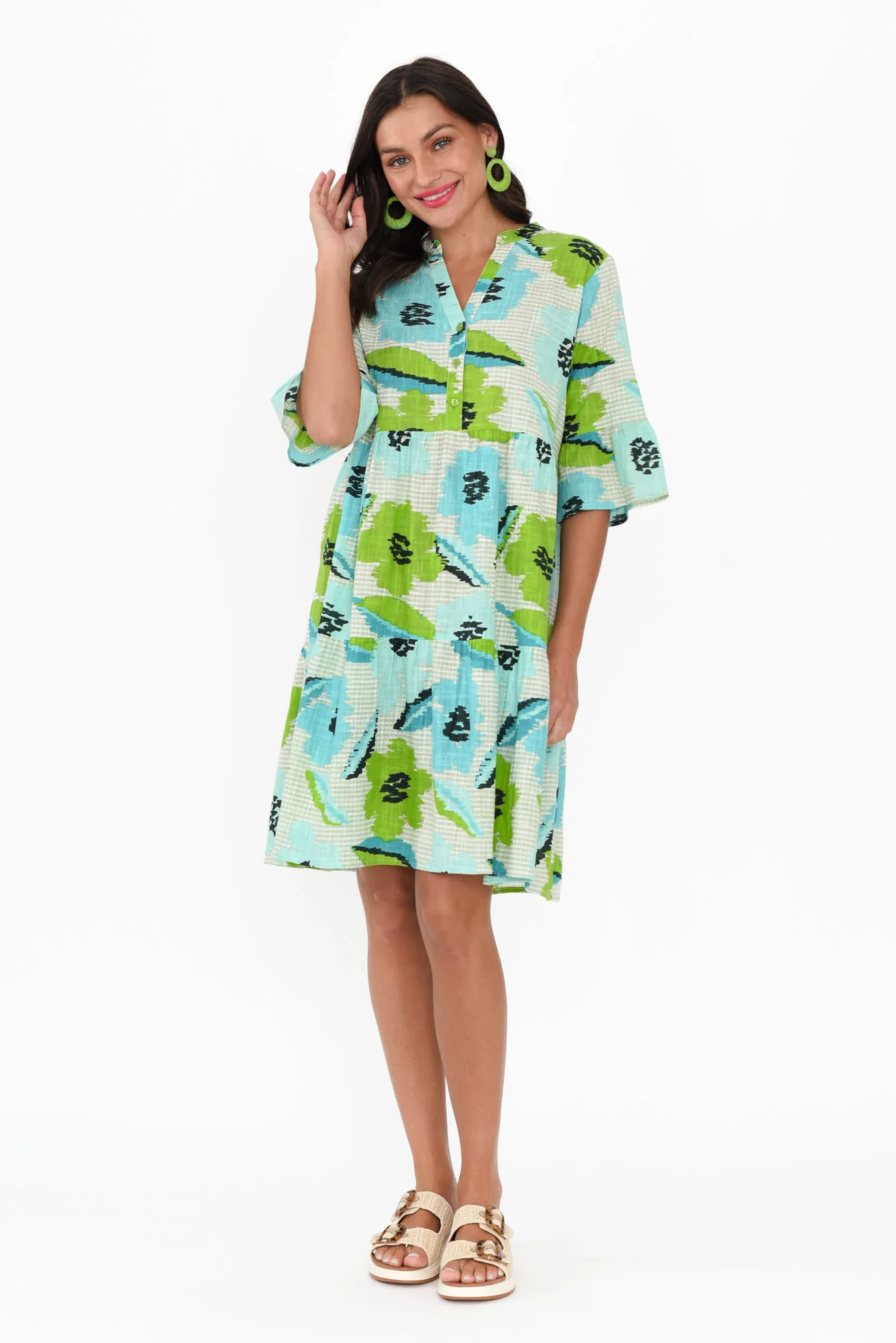 Senna Green Floral Cotton Dress