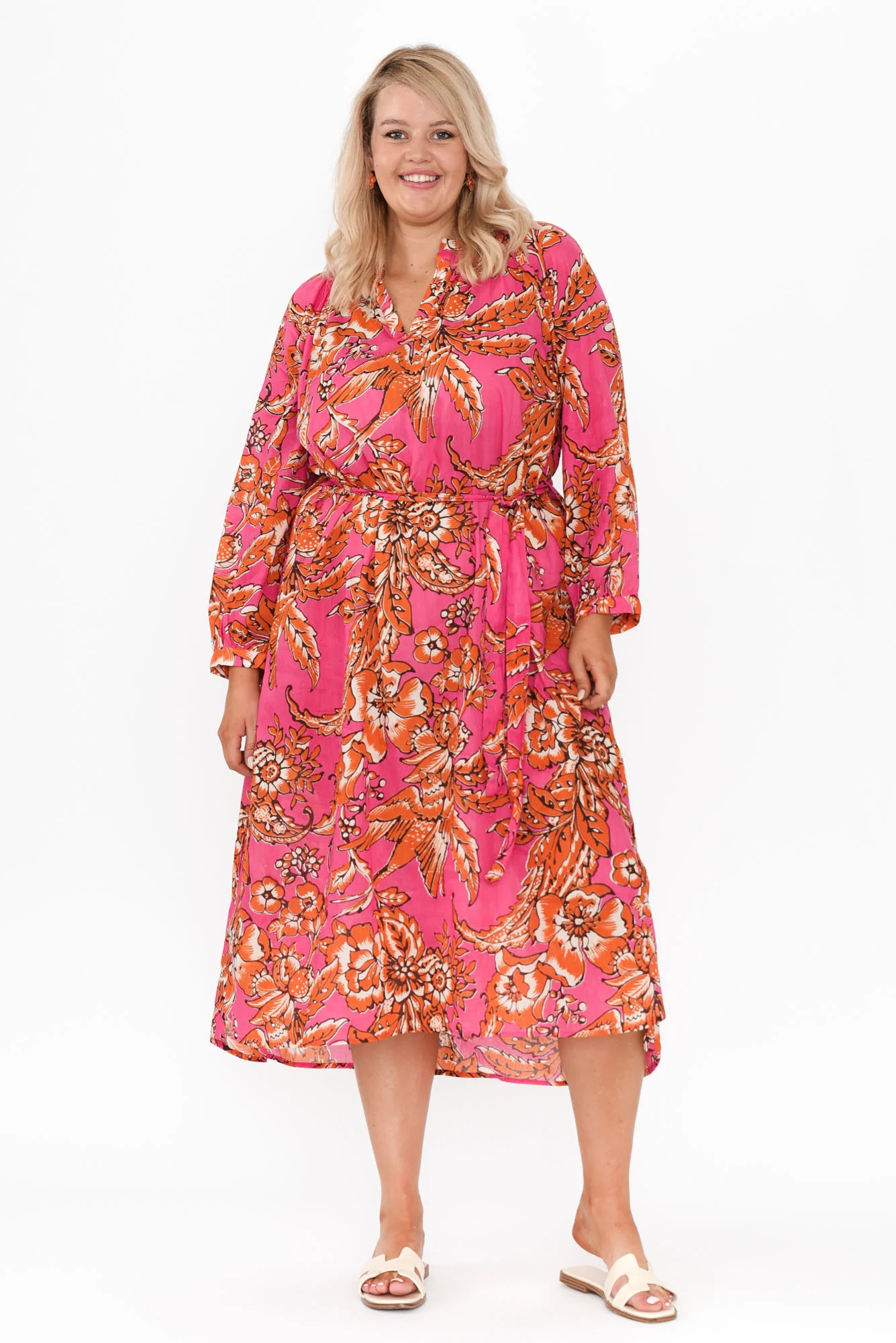 Liliana Orange Garden Cotton Kaftan