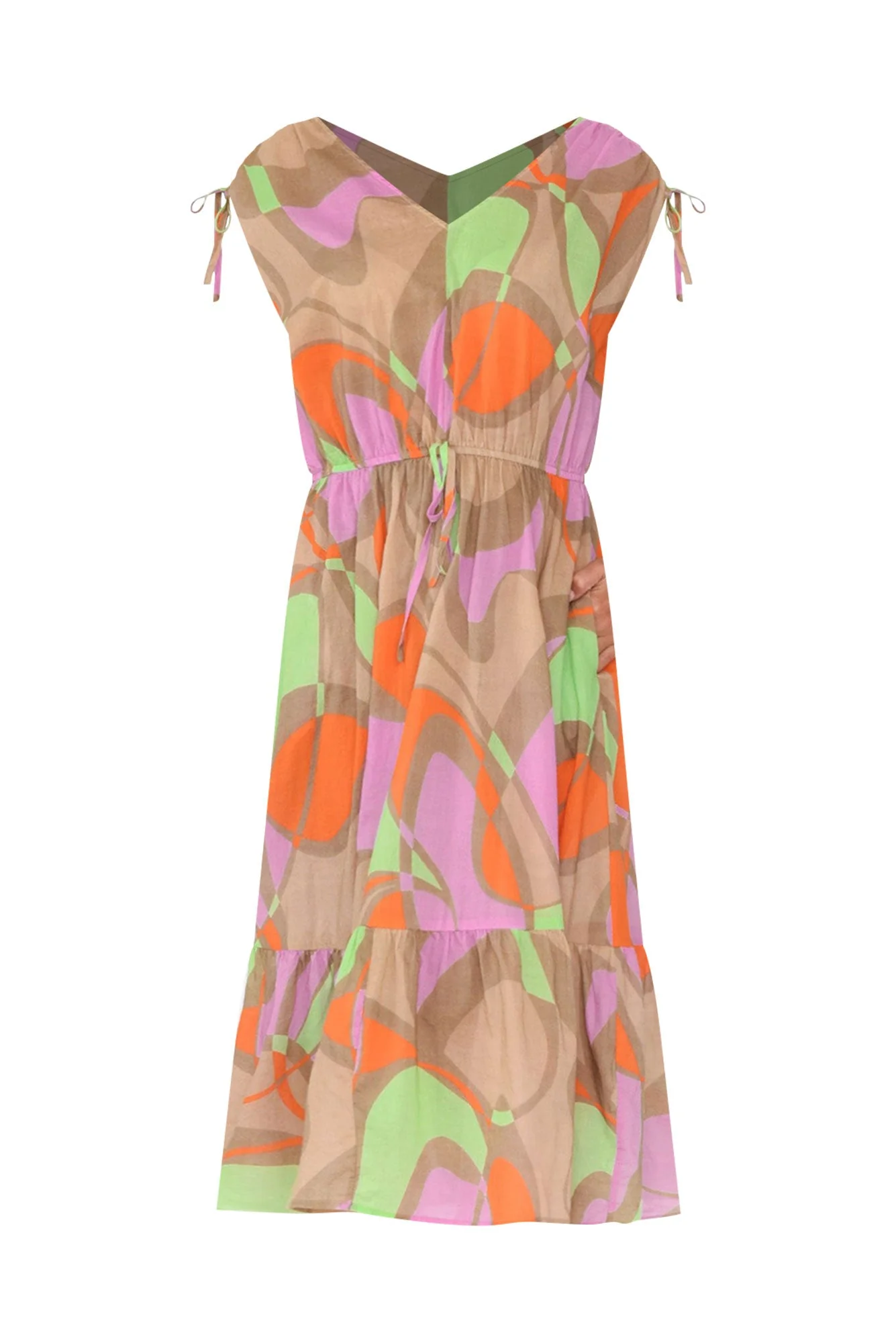 Grazia Purple Abstract Cotton Tie Dress