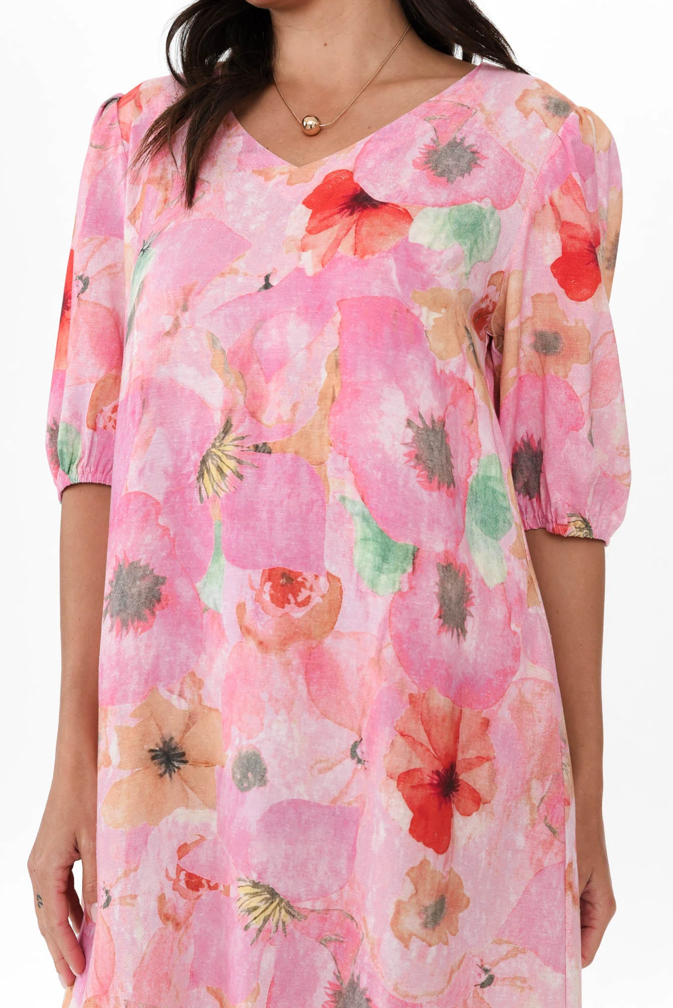 Milos Pink Poppy Linen Blend Dress