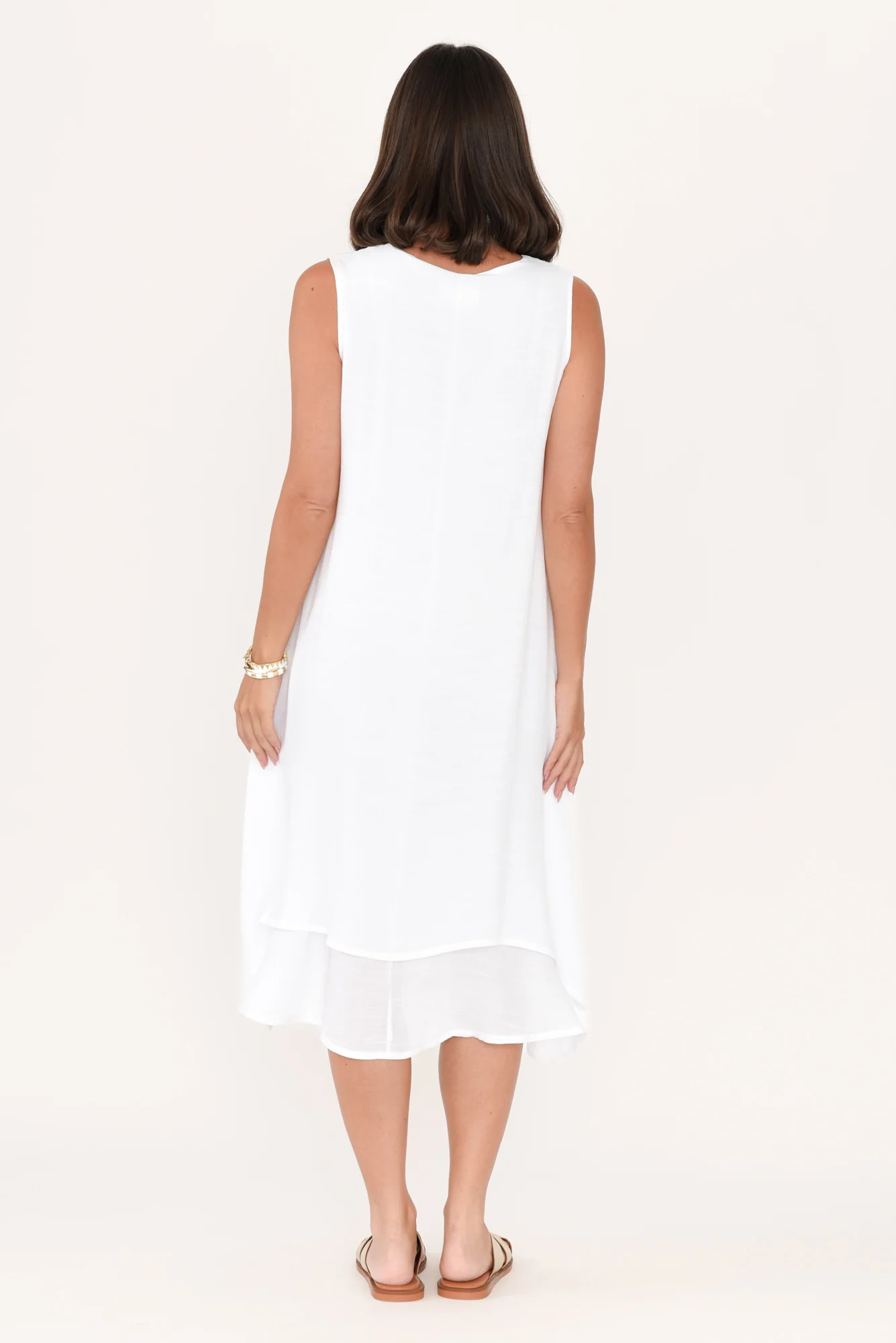 Gutha White Cotton Blend Layer Dress