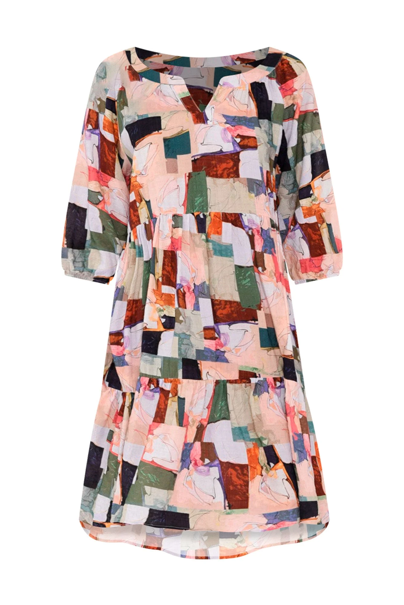 Irene Green Abstract Cotton Blend Dress