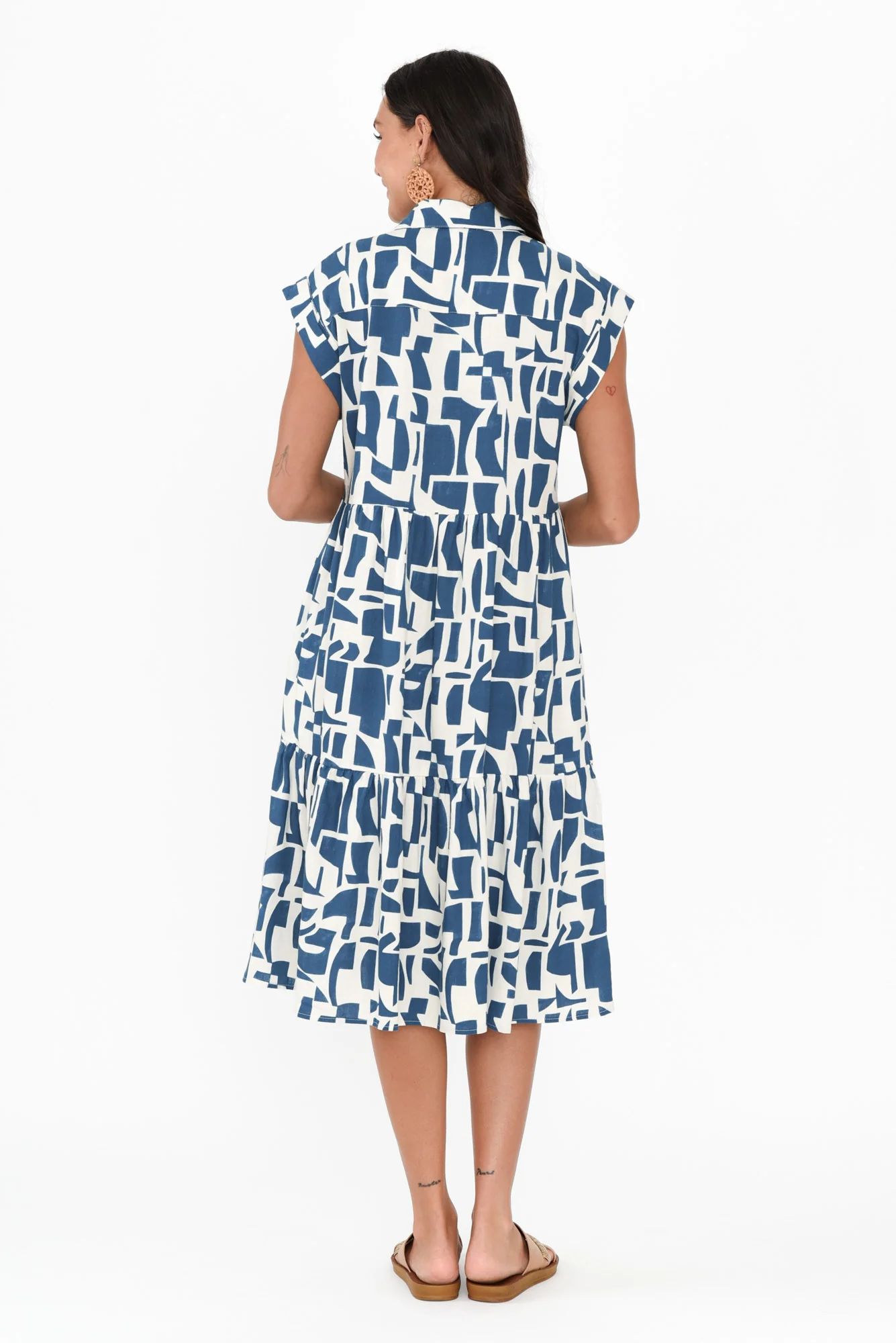 Zurich Blue Geo Collared Tier Dress
