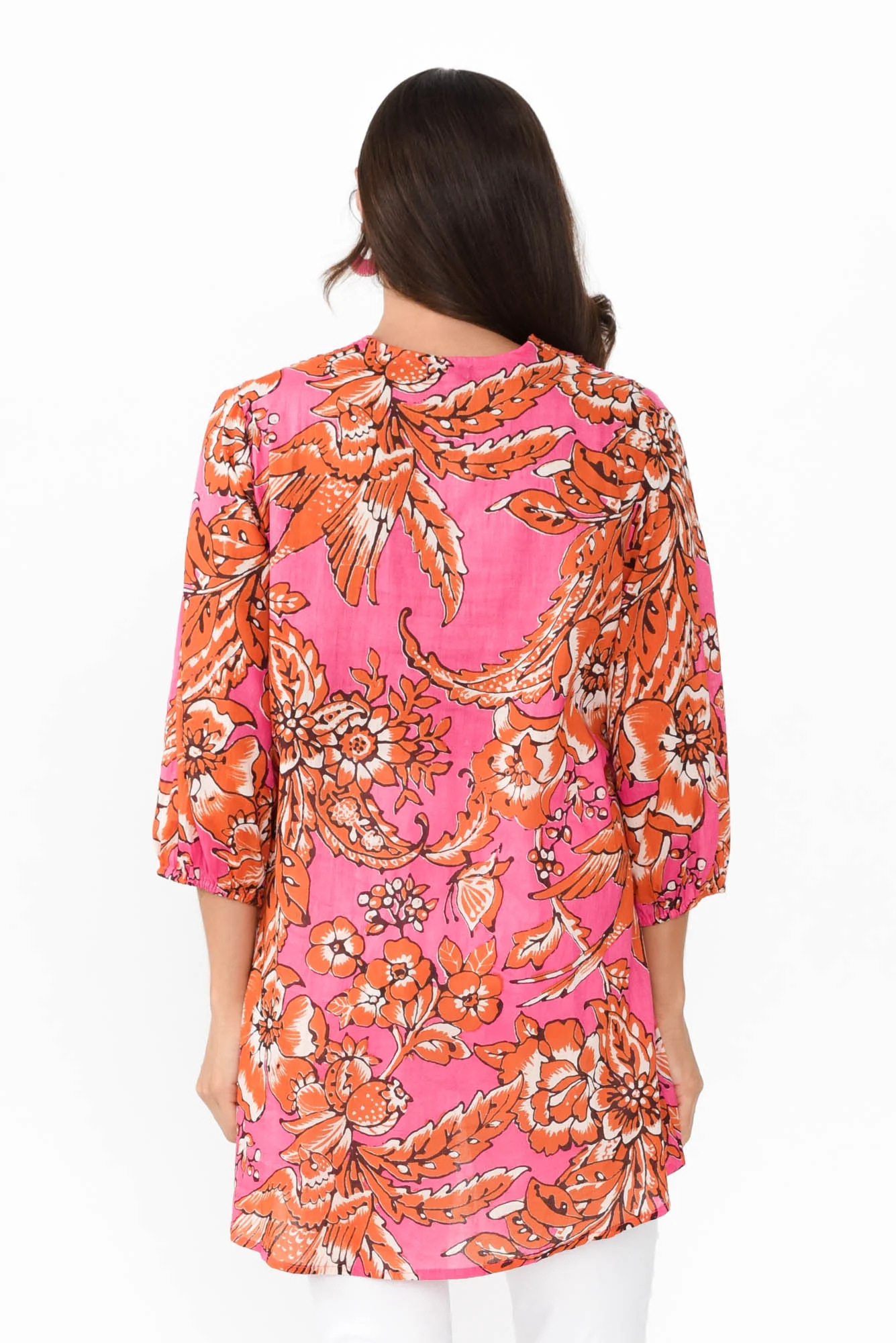 Alexa Orange Garden Cotton V Neck Top