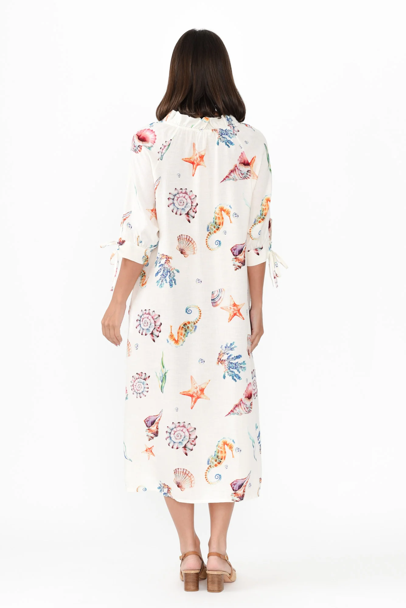 Mariel White Seashell Linen Blend Dress