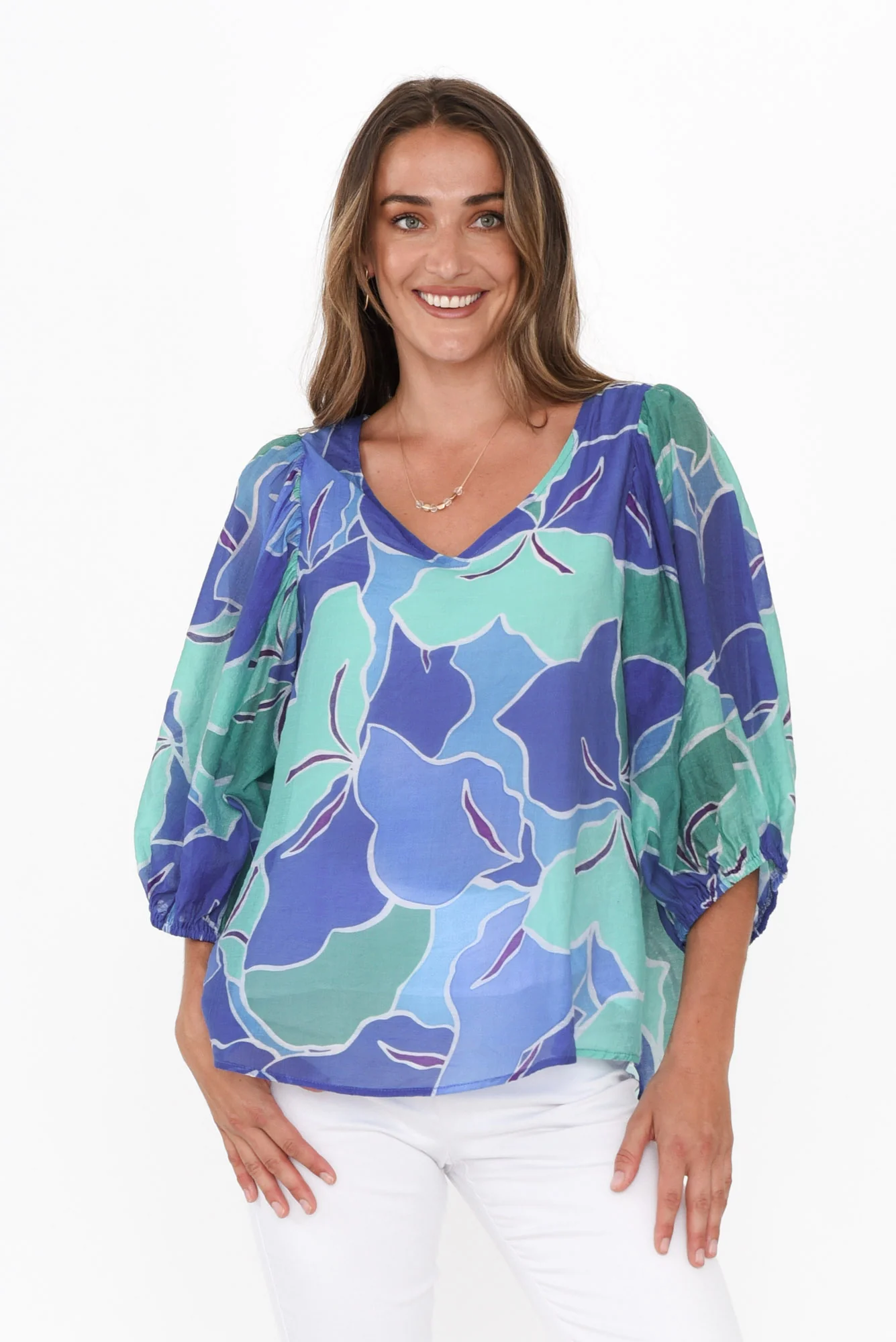 Misma Cobalt Floral V Neck Top