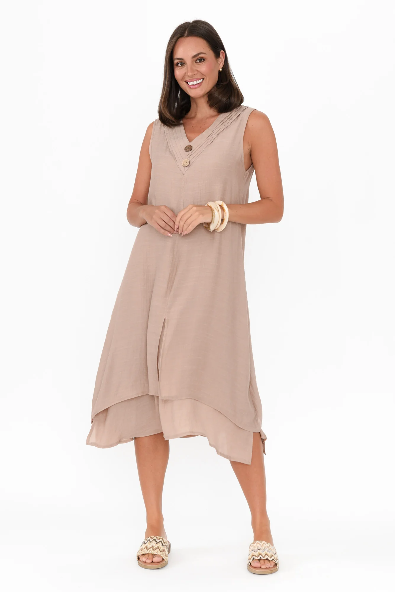 Gutha Beige Cotton Blend Layer Dress