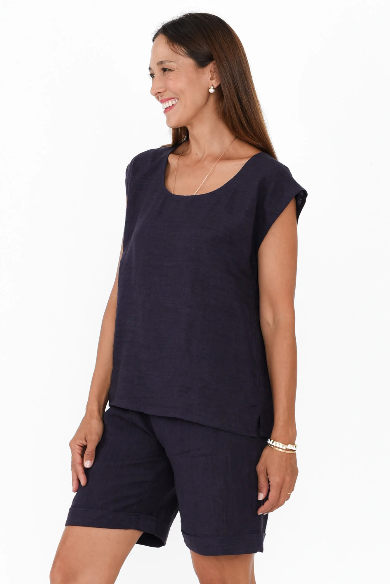 Gabriele Navy Linen Top
