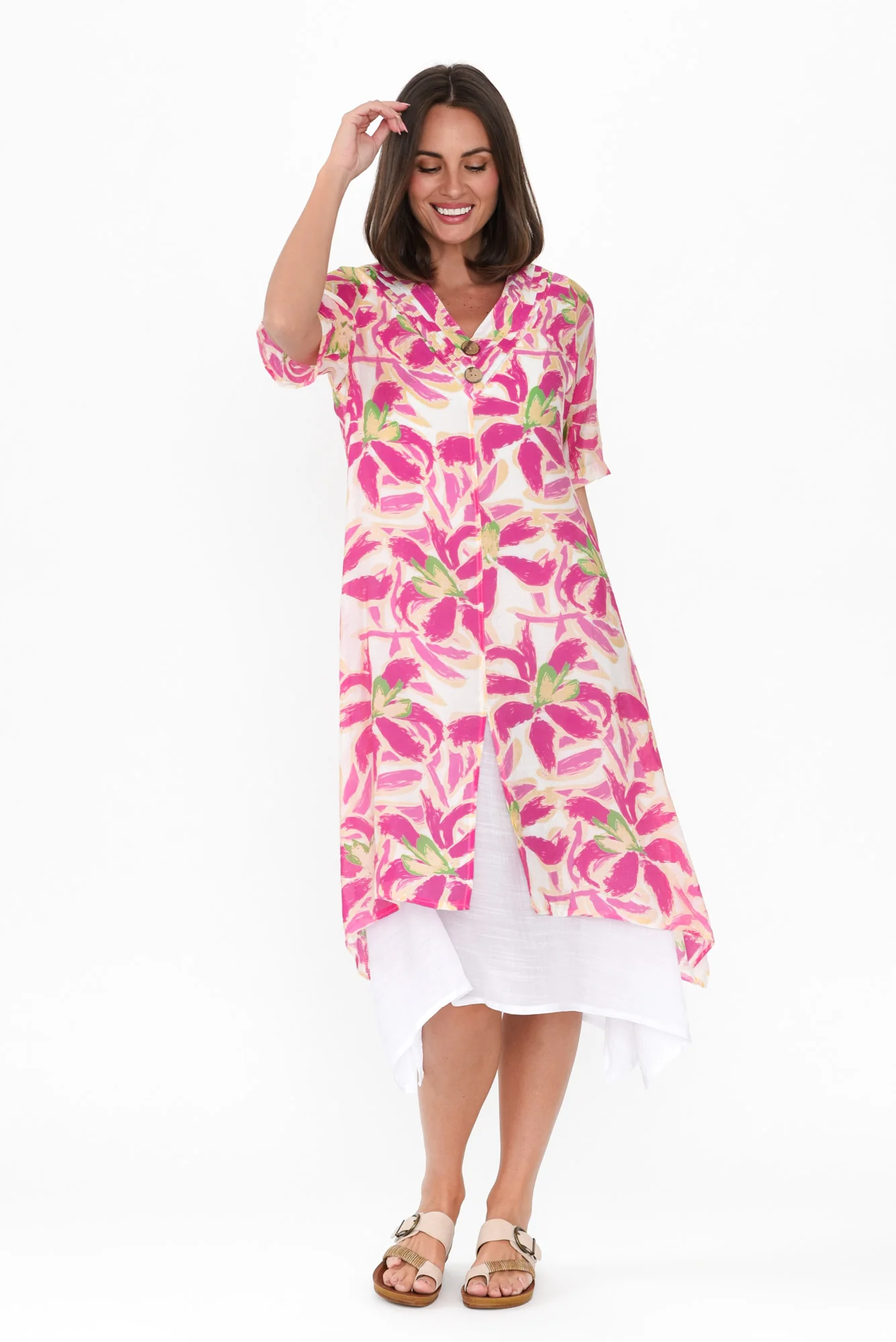 Nala Fuchsia Floral Layers Dress