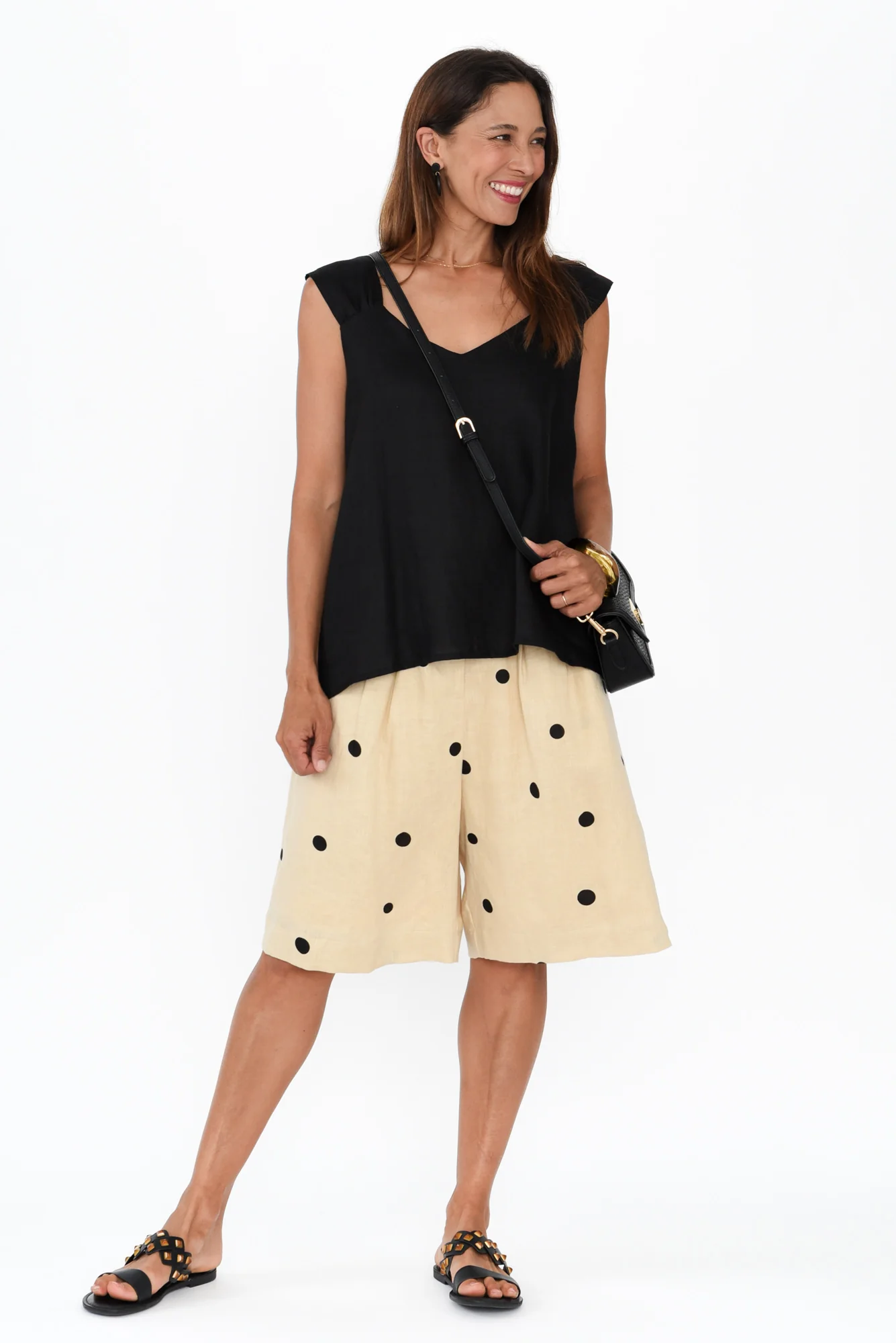 Lyria Natural Spot Linen Bermuda Shorts