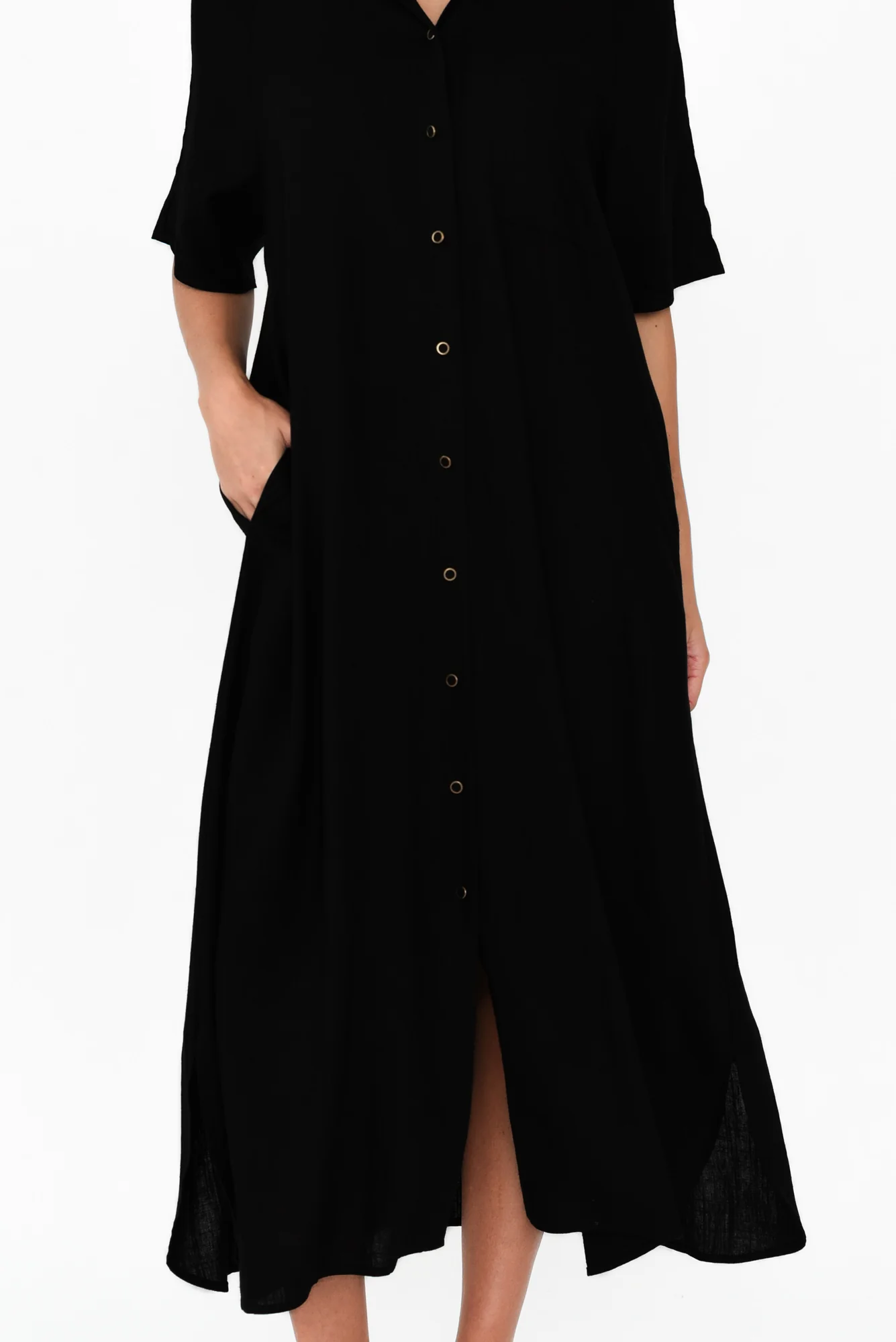 Statues Black Linen Blend Shirt Dress