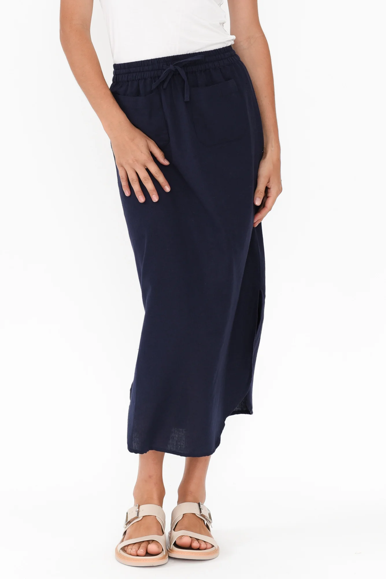 Ember Navy Cotton Blend Drawstring Skirt