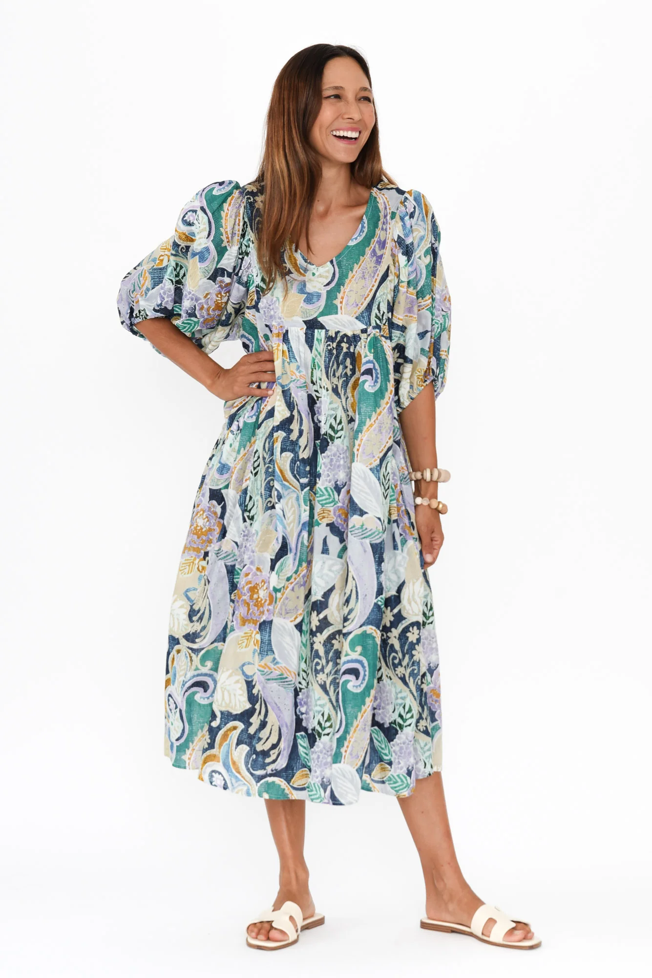 Amalia Blue Paisley Cotton Dress