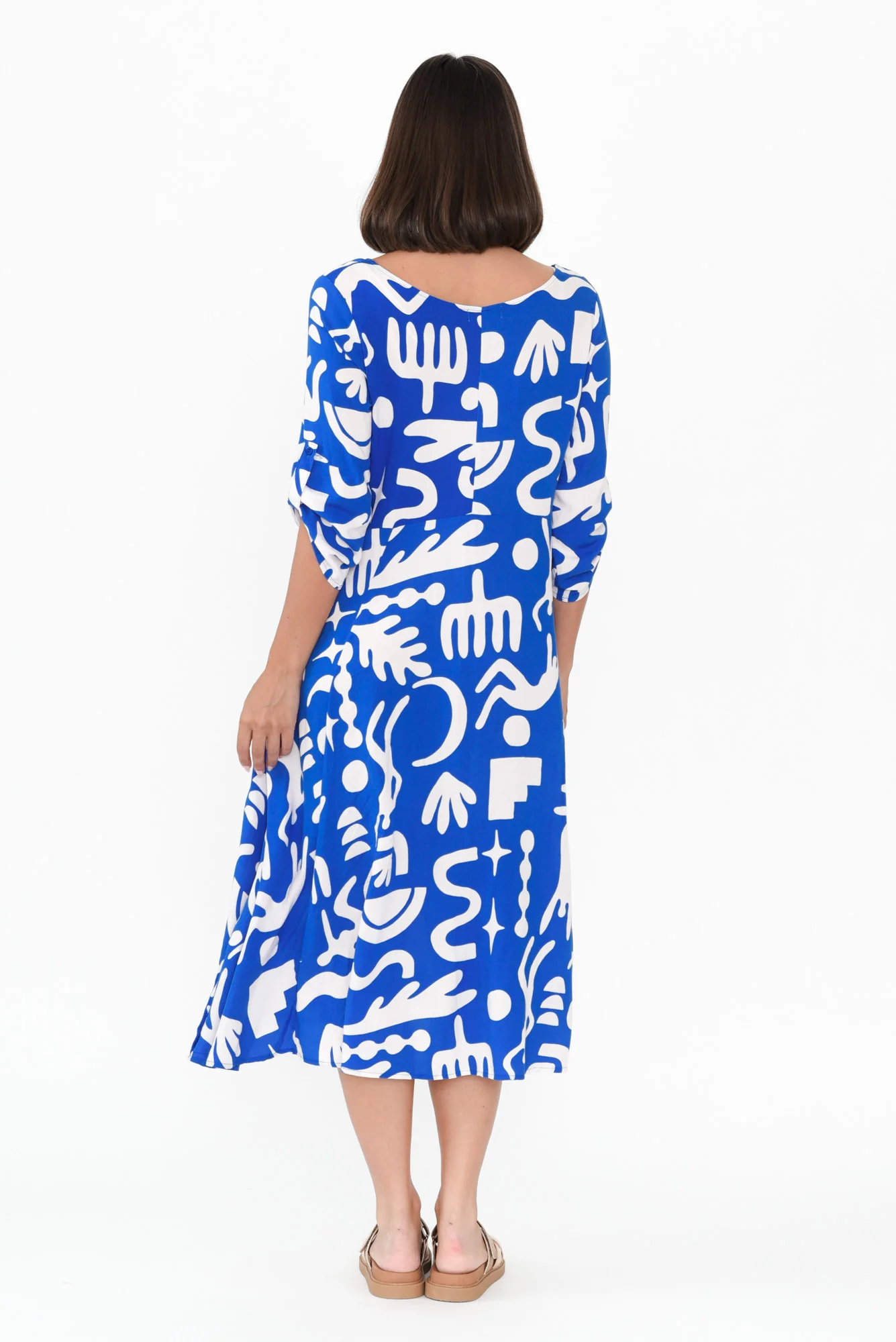 Curio Blue Abstract Crescent Dress