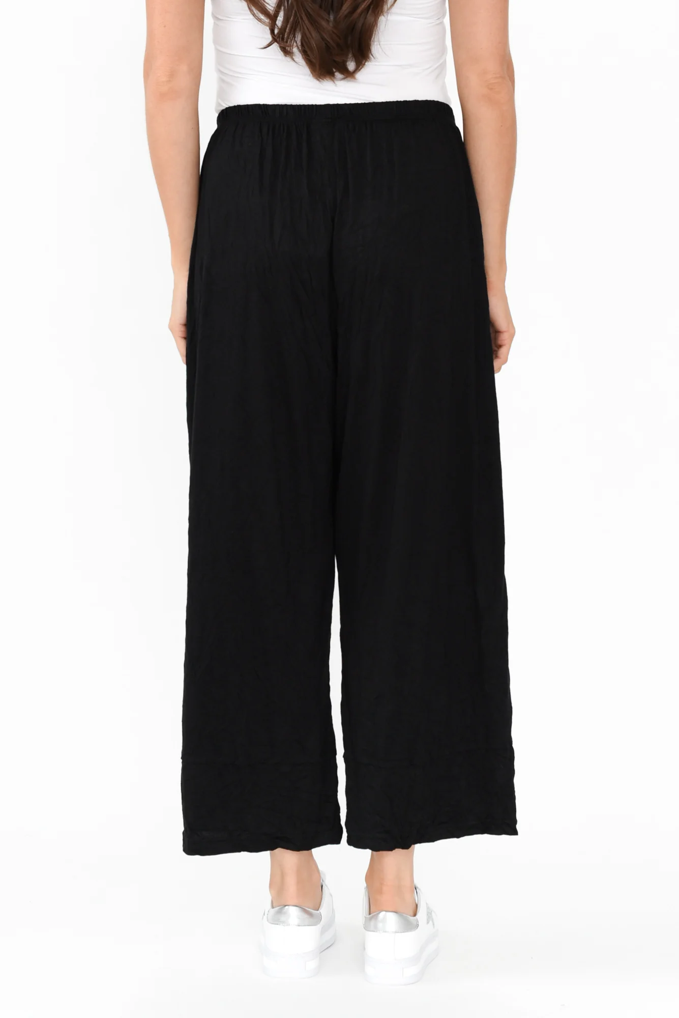 Lira Black Crinkle Cotton Wide Leg Pants