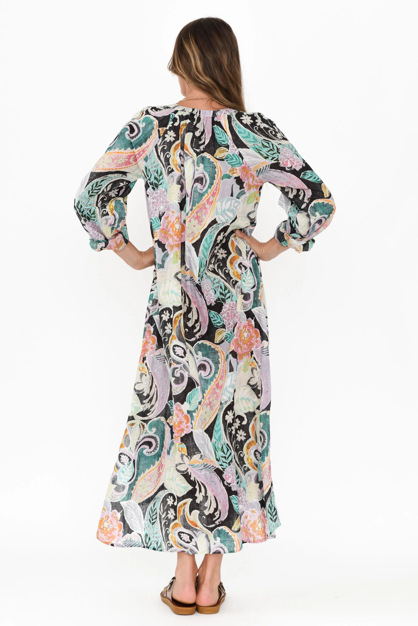Liliana Black Paisley Cotton Kaftan