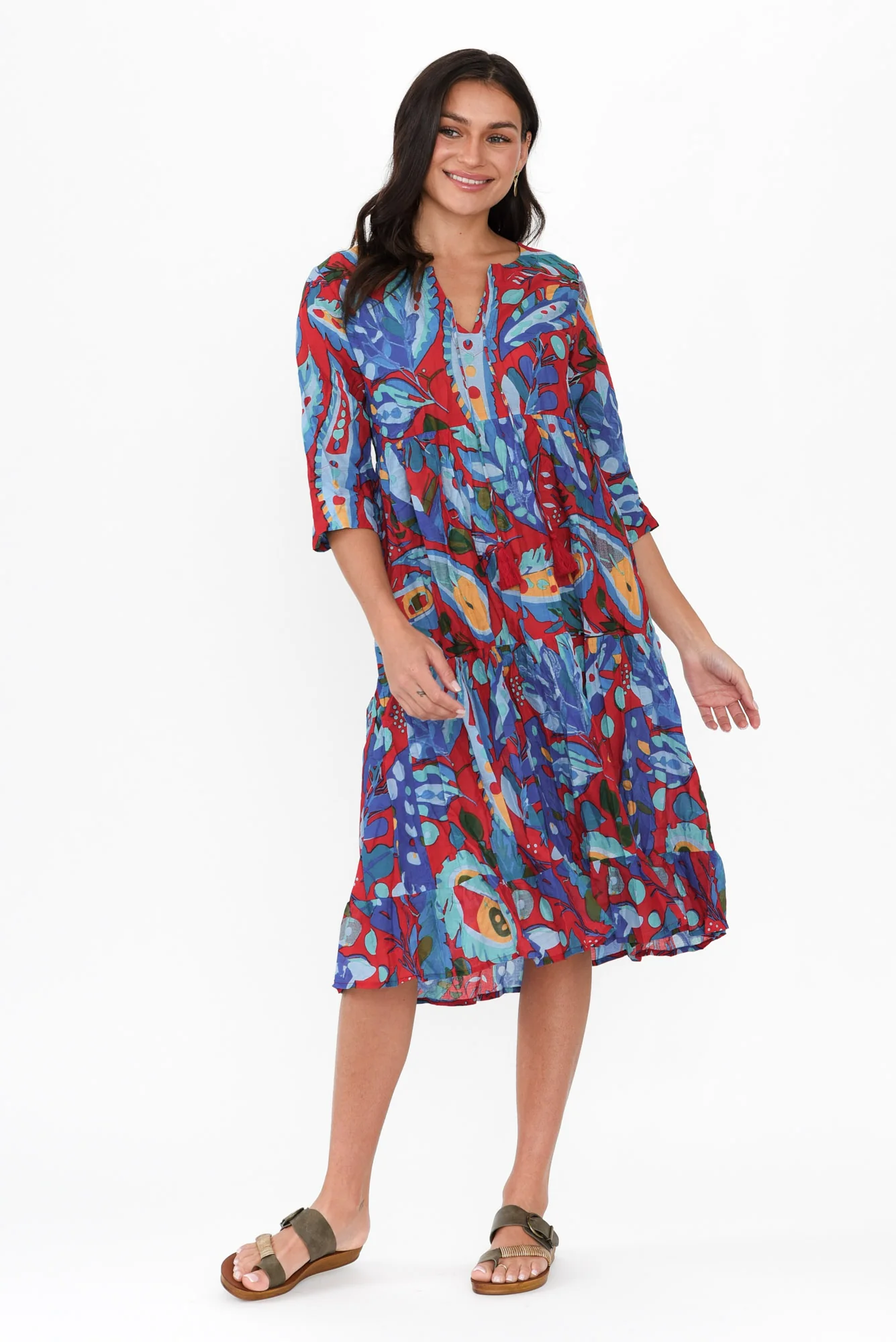 Milana Red Garden Crinkle Cotton Dress