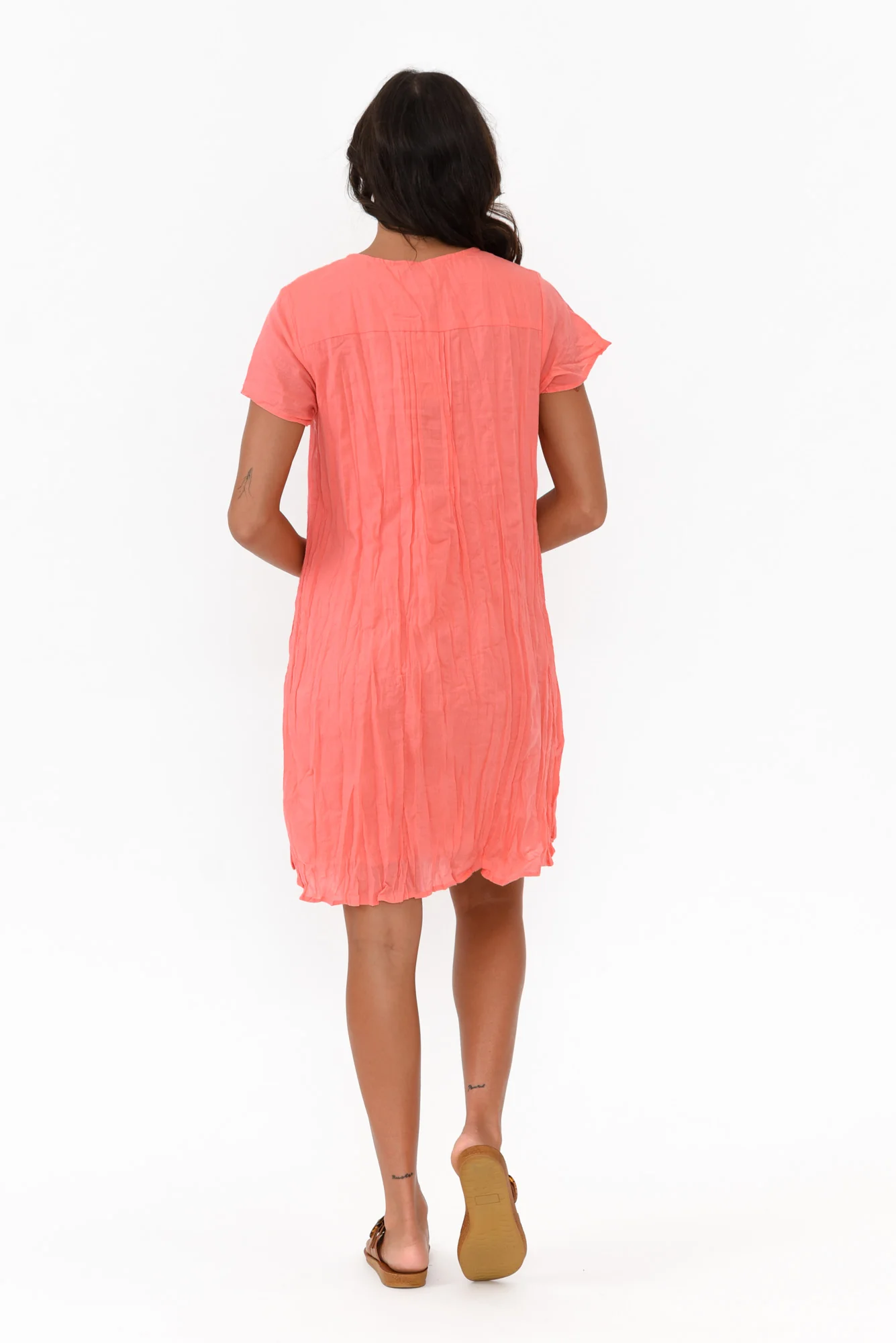 Sabina Coral Crinkle Cotton Dress