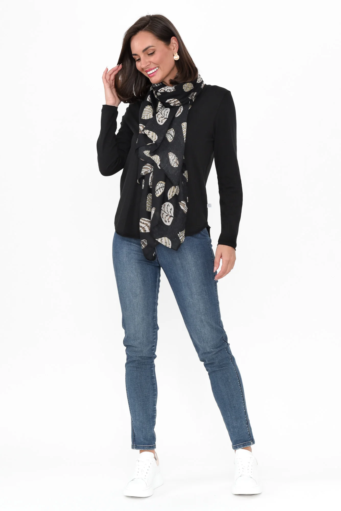 Suri Black Cotton Long Sleeve Top