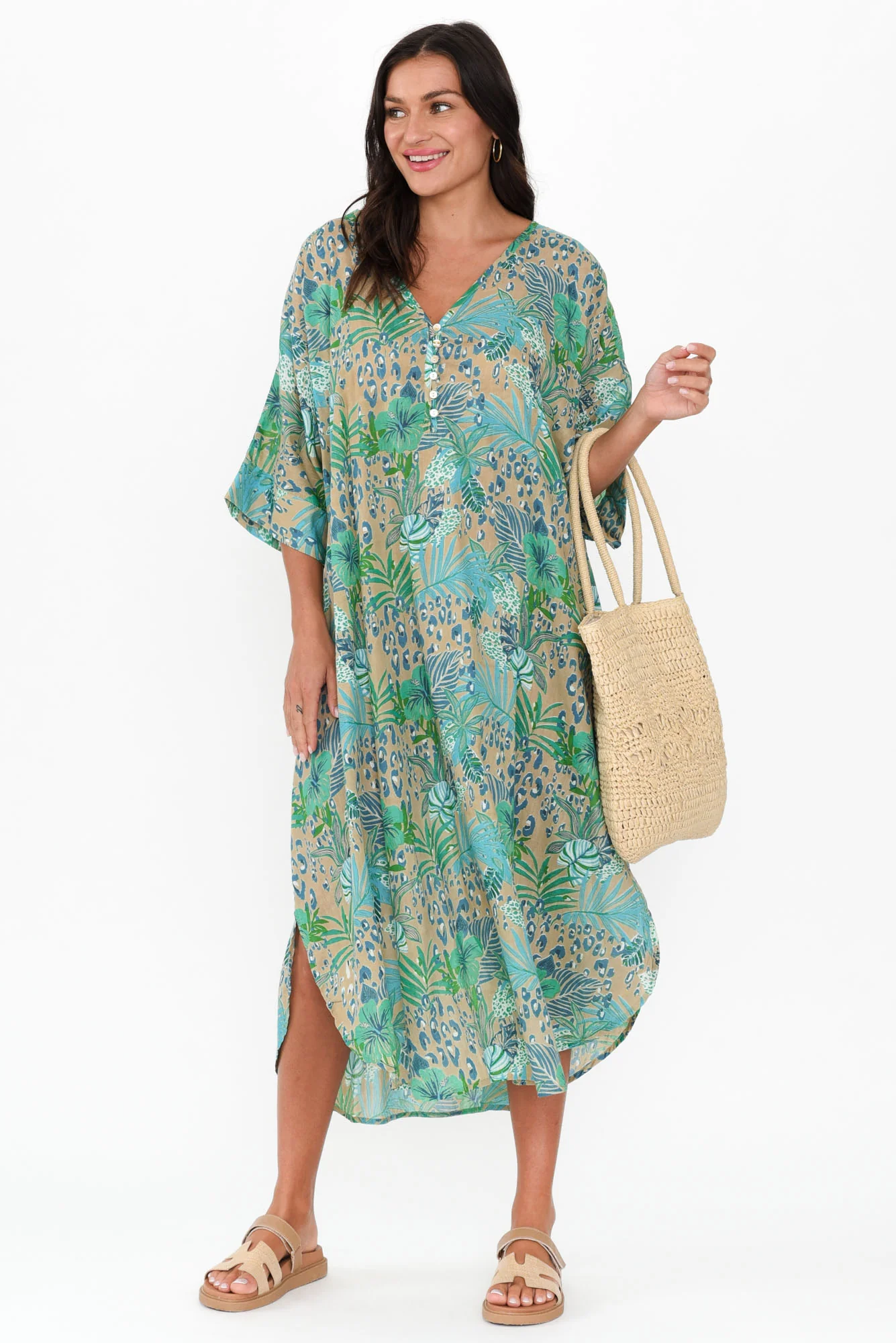 Tella Blue Jungle Cotton Kaftan