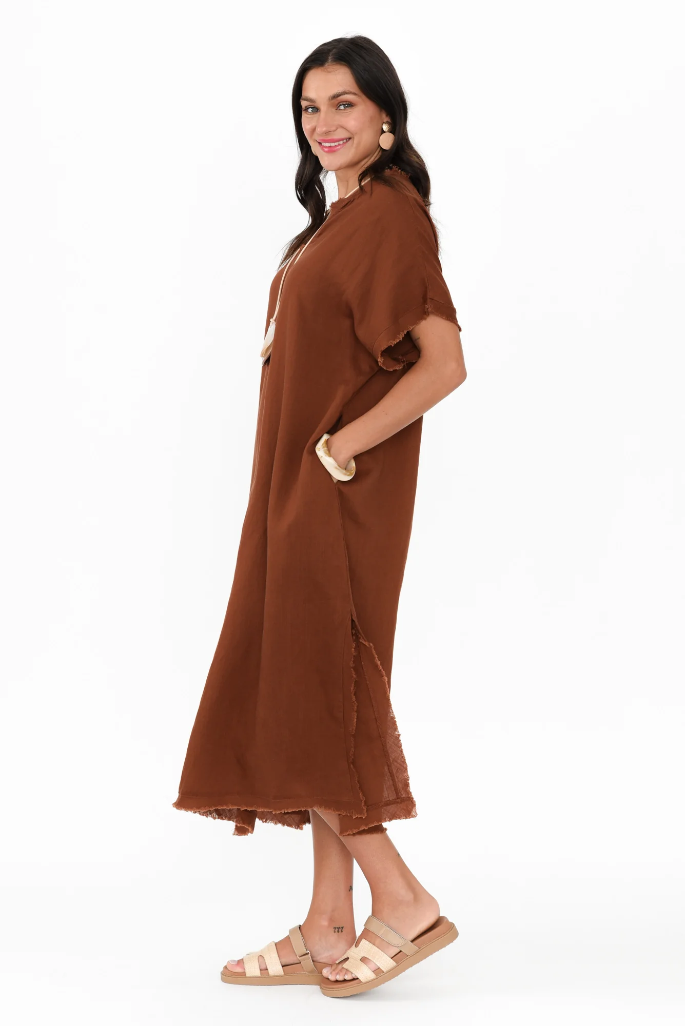 Darlene Brown Linen Blend Dress