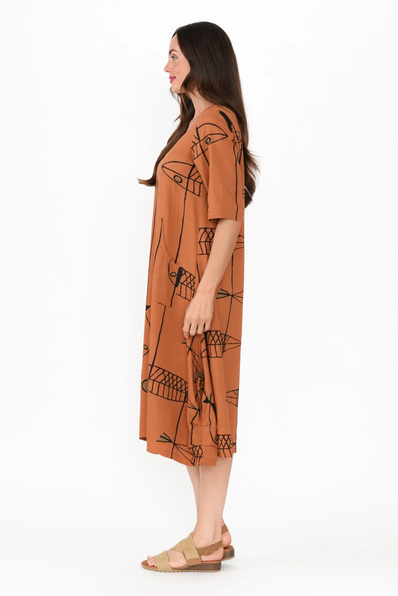 Hailee Rust Sea Linen Cotton Dress