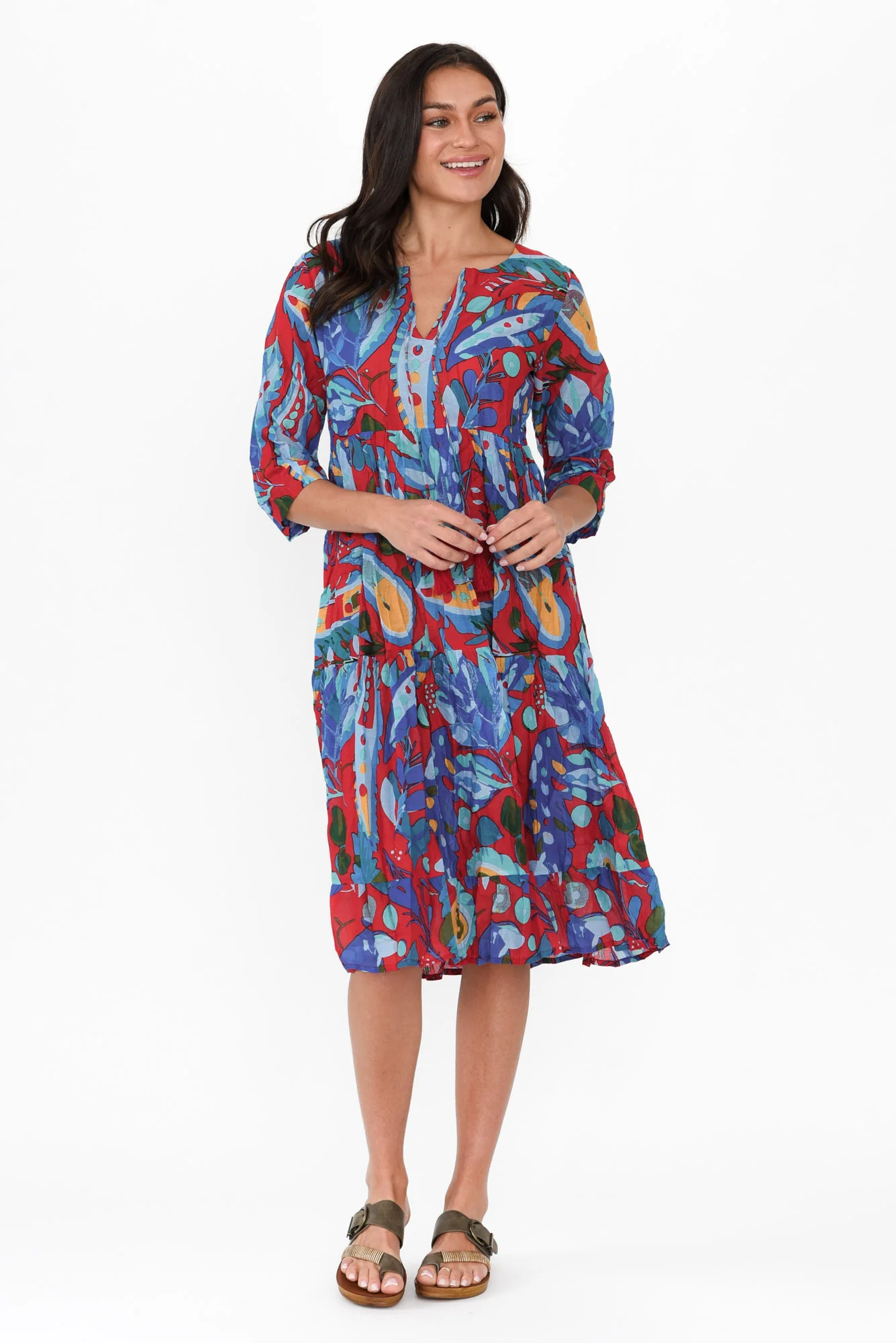 Milana Red Garden Crinkle Cotton Dress