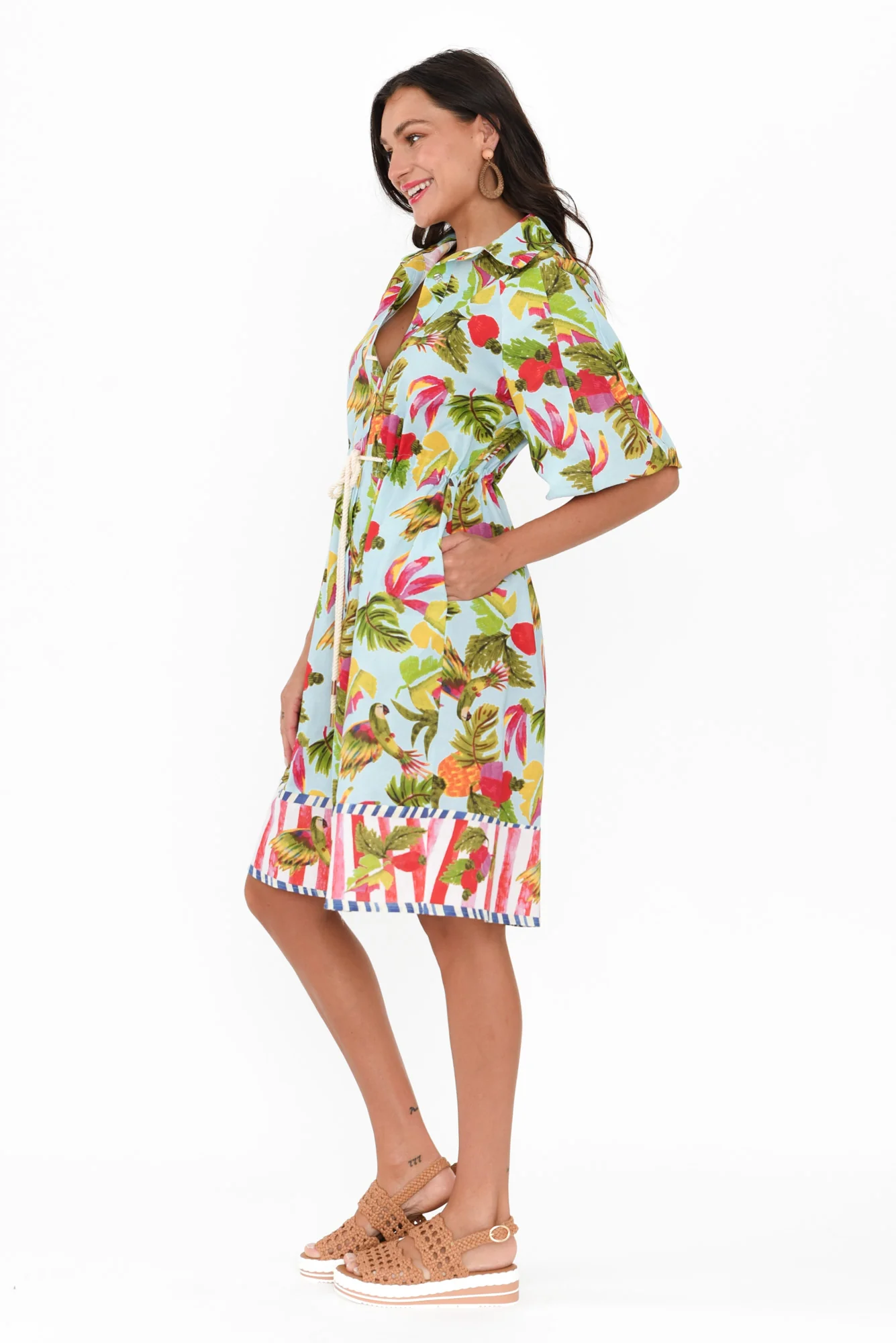 Kumo Blue Tropical Linen Cotton Dress