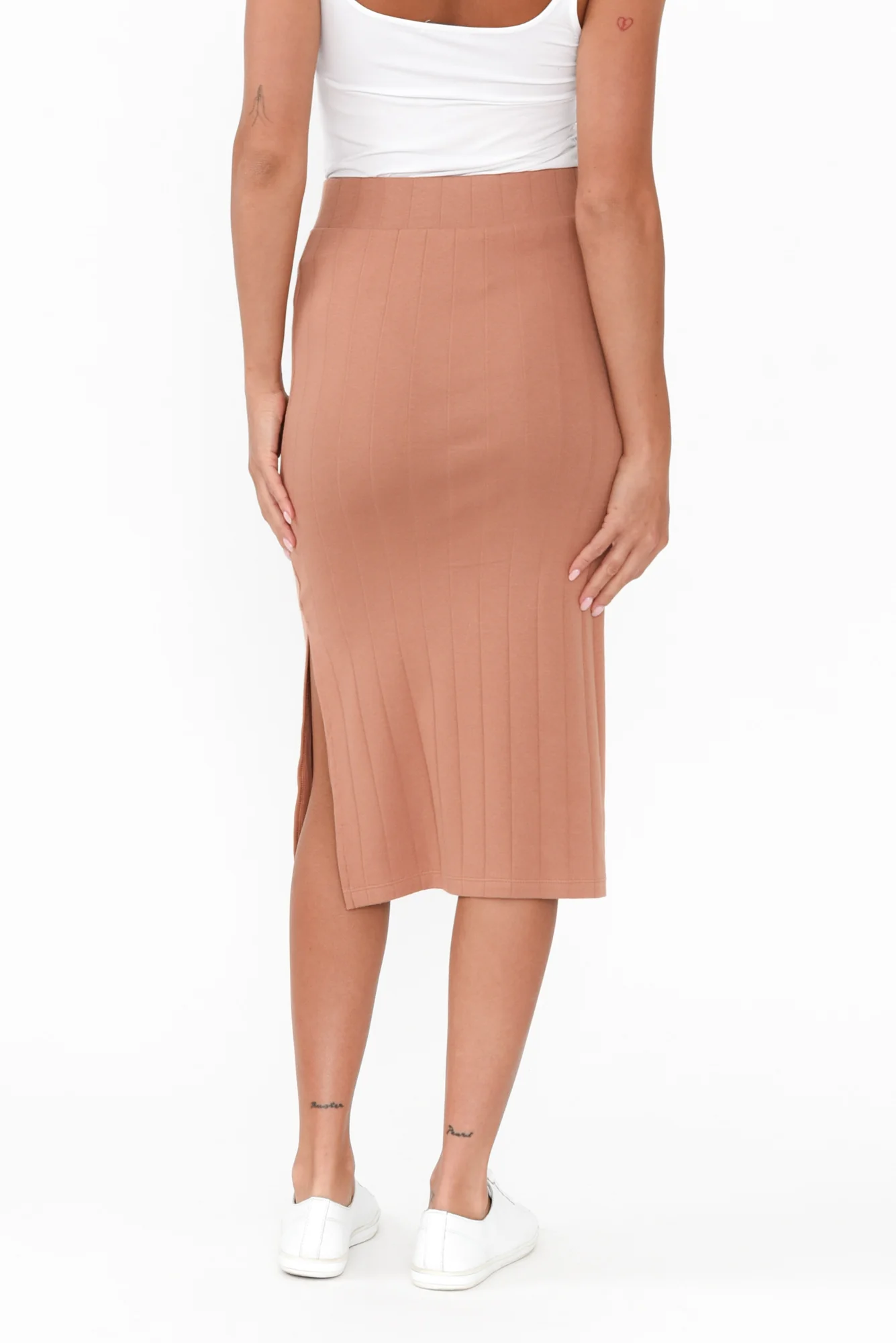 Yuki Mocha Cotton Blend Ribbed Skirt