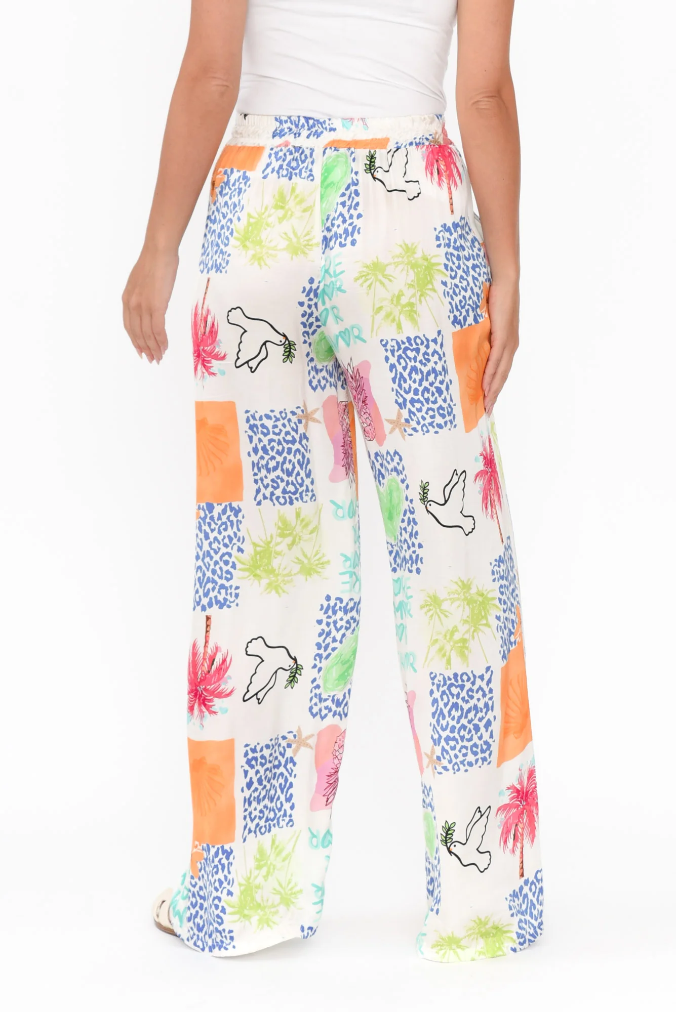 Orina White Jungle Wide Leg Pants