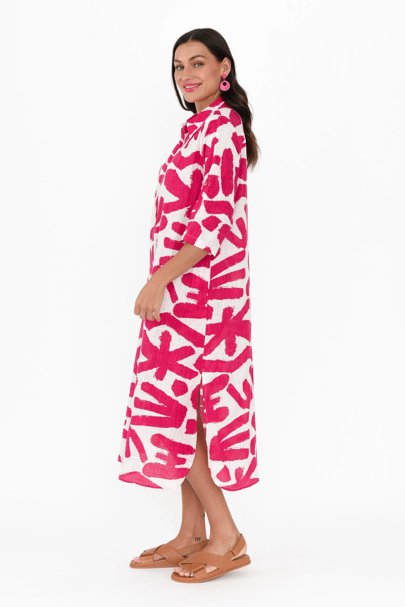 Tricia Pink Abstract Cotton Shirt Dress