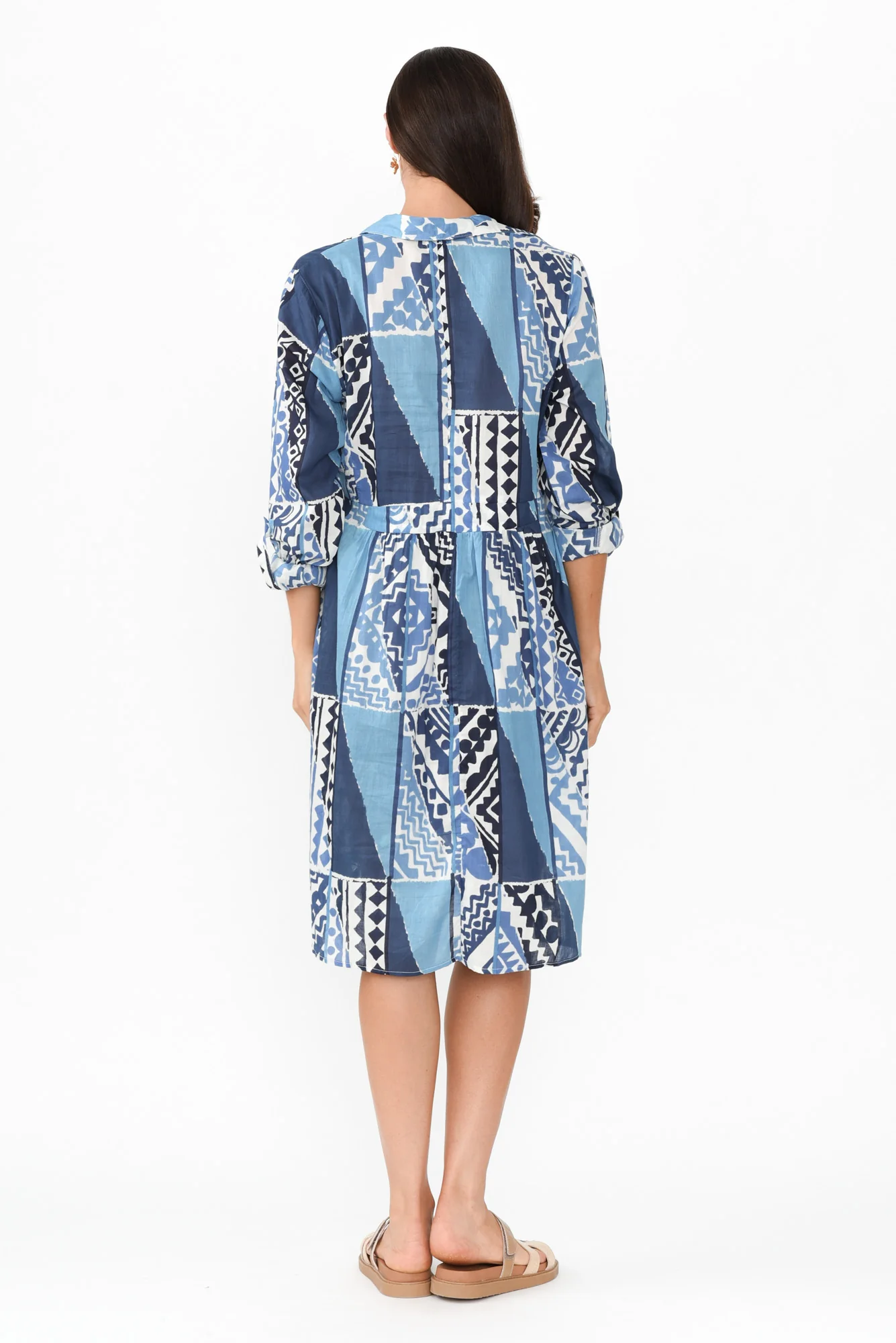 Maya Blue Motif Cotton Shirt Dress
