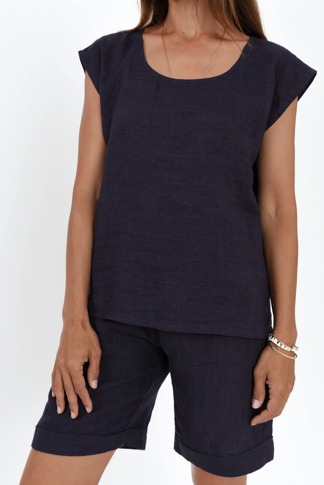 Gabriele Navy Linen Top
